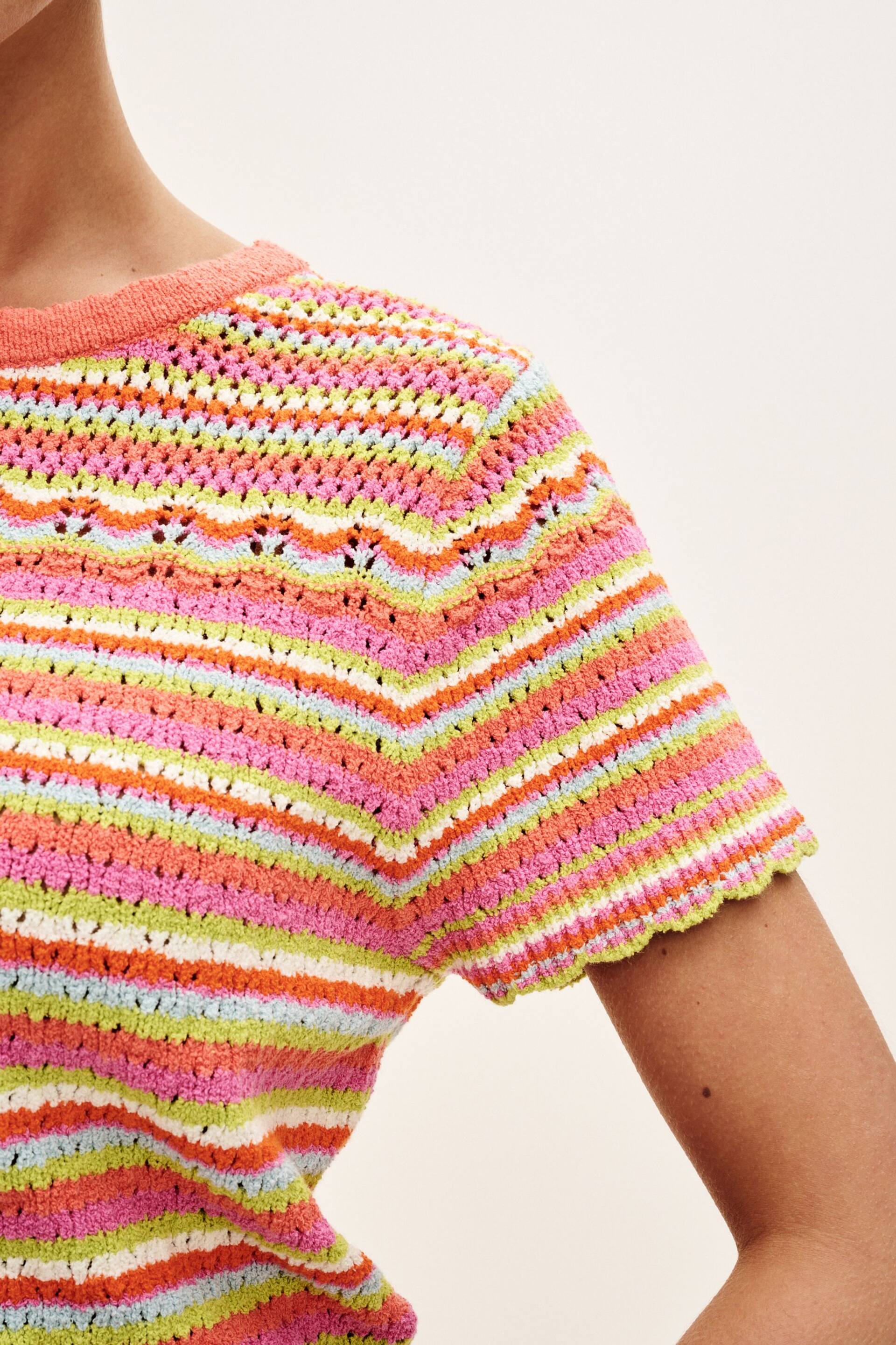 Pink Stripe Stitch Detail Knitted T-Shirt - Image 4 of 6