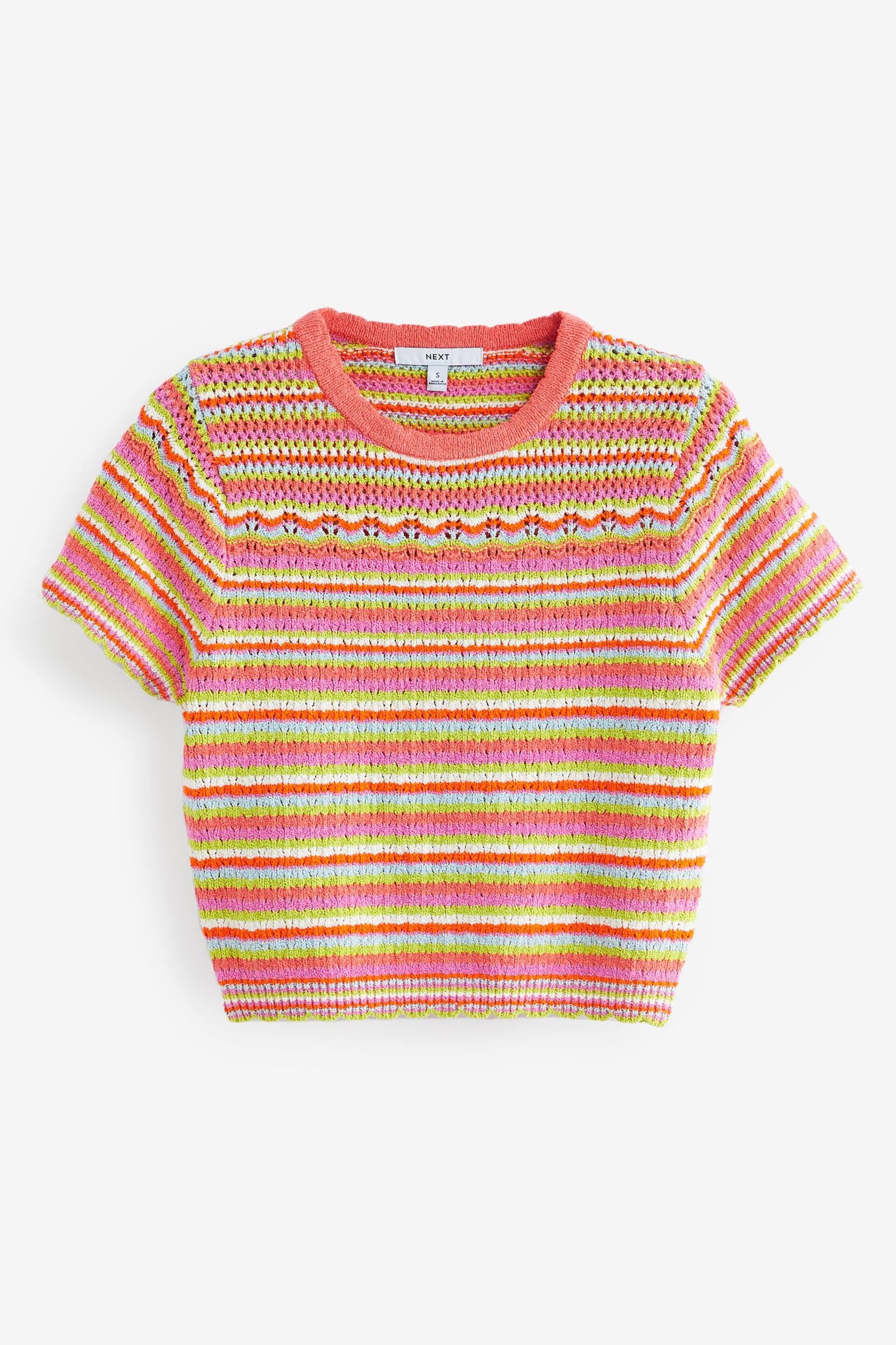 Pink Stripe Stitch Detail Knitted T-Shirt - Image 5 of 6