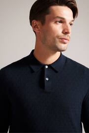 Ted Baker Blue Morar Stitch Knitted Polo Shirt - Image 4 of 6