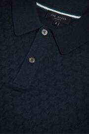 Ted Baker Blue Morar Stitch Knitted Polo Shirt - Image 5 of 6