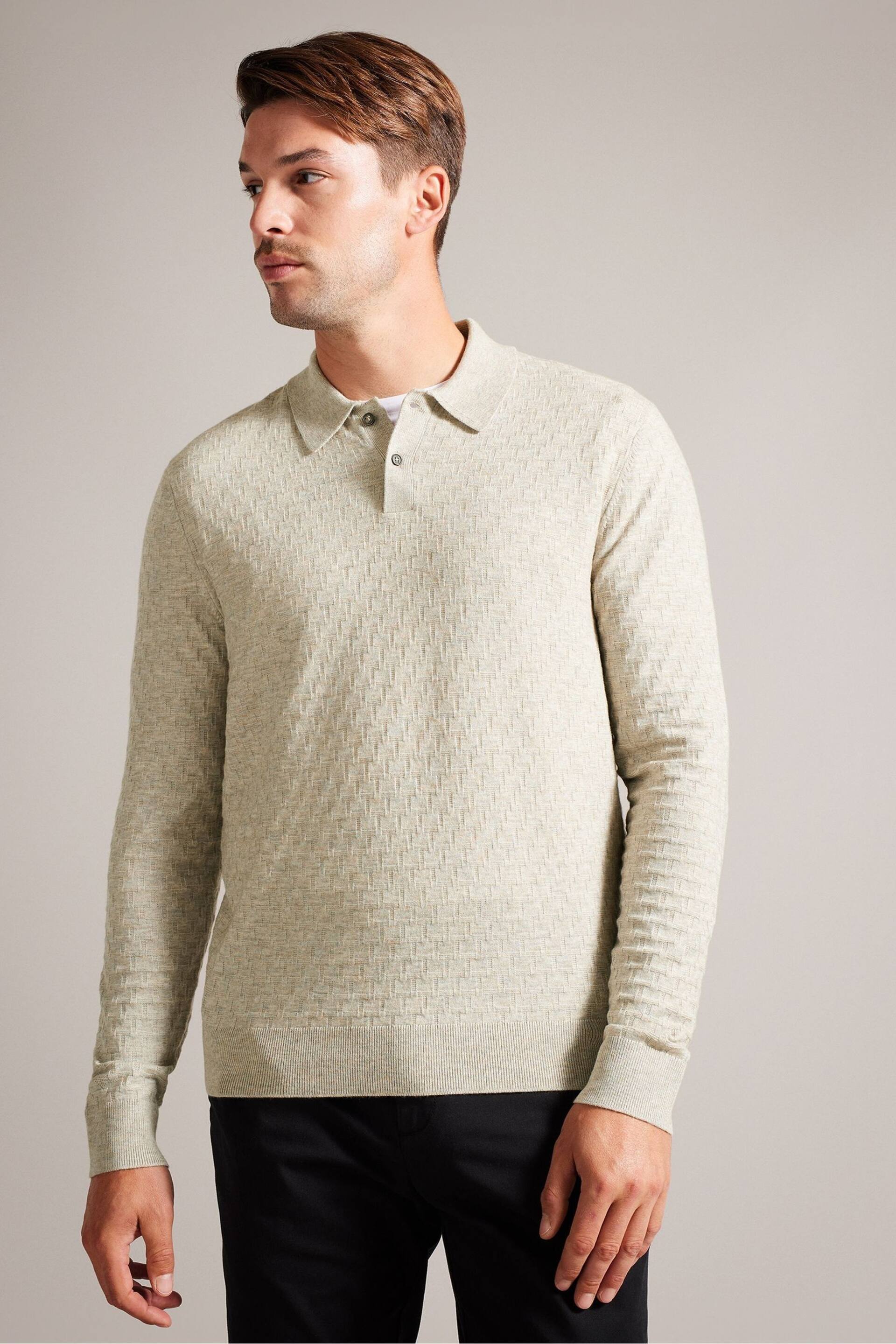 Ted Baker Natural Morar Stitch Knitted Polo Shirt - Image 1 of 6