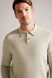 Ted Baker Natural Morar Stitch Knitted Polo Shirt - Image 4 of 6
