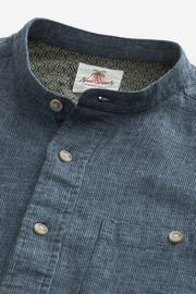 Navy Blue Grandad Collar Linen Blend Short Sleeve Shirt - Image 8 of 8