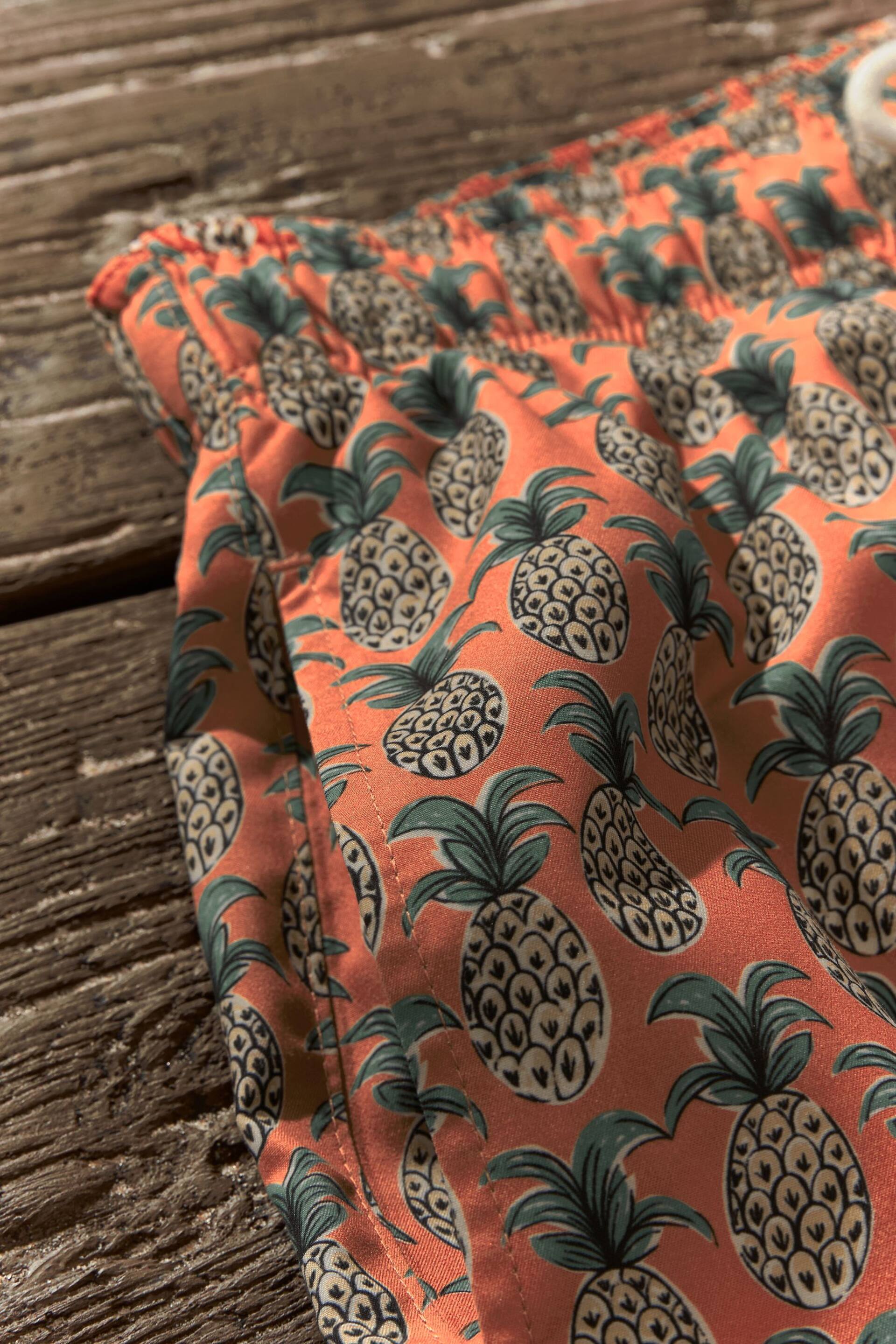 Rust Orange Pineapple Relaxed Fit Printed Swim Shorts - Image 8 of 11