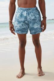 Slate Blue Wave Regular Fit Printed Swim Shorts - Image 3 of 9