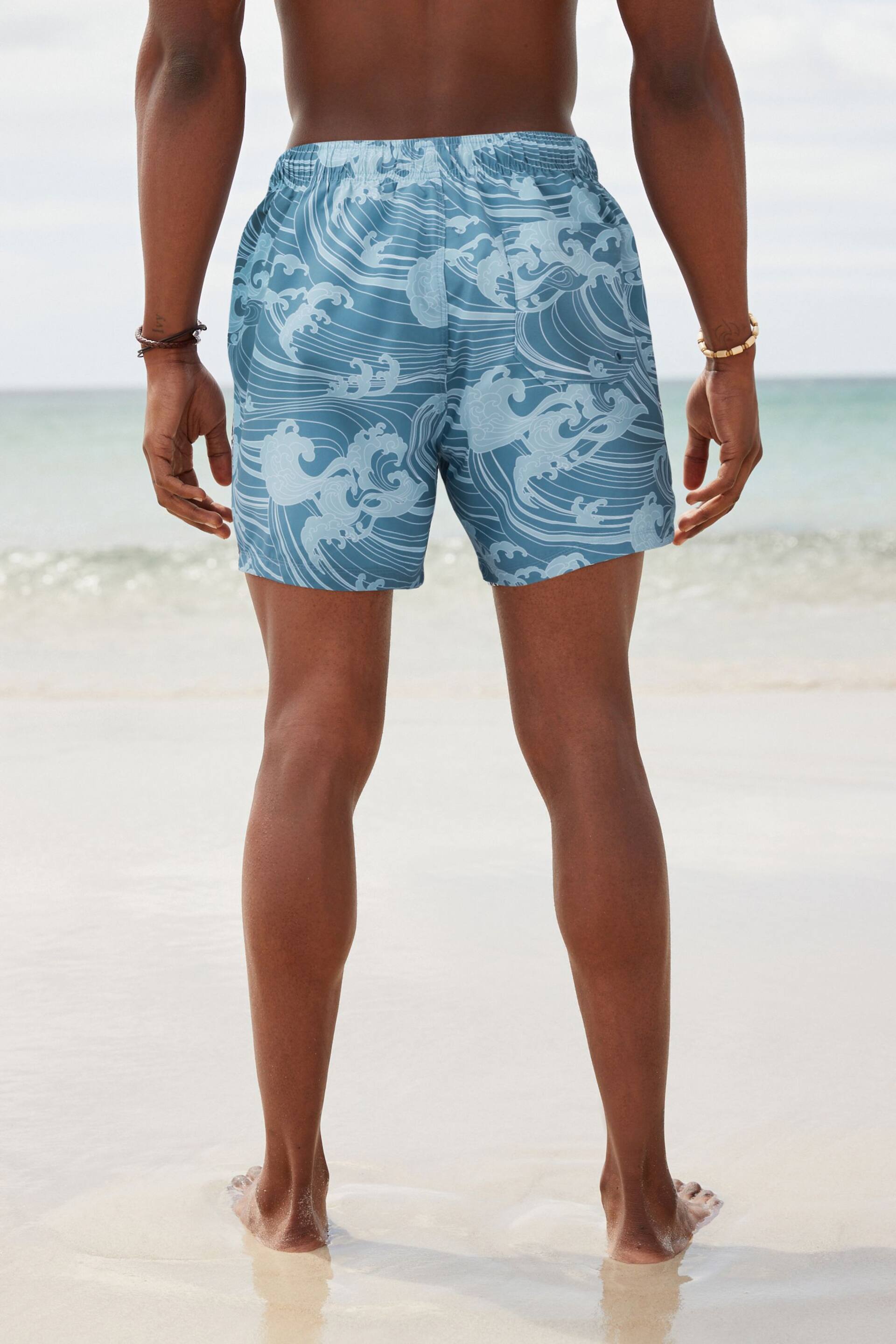 Slate Blue Wave Regular Fit Printed Swim Shorts - Image 4 of 9