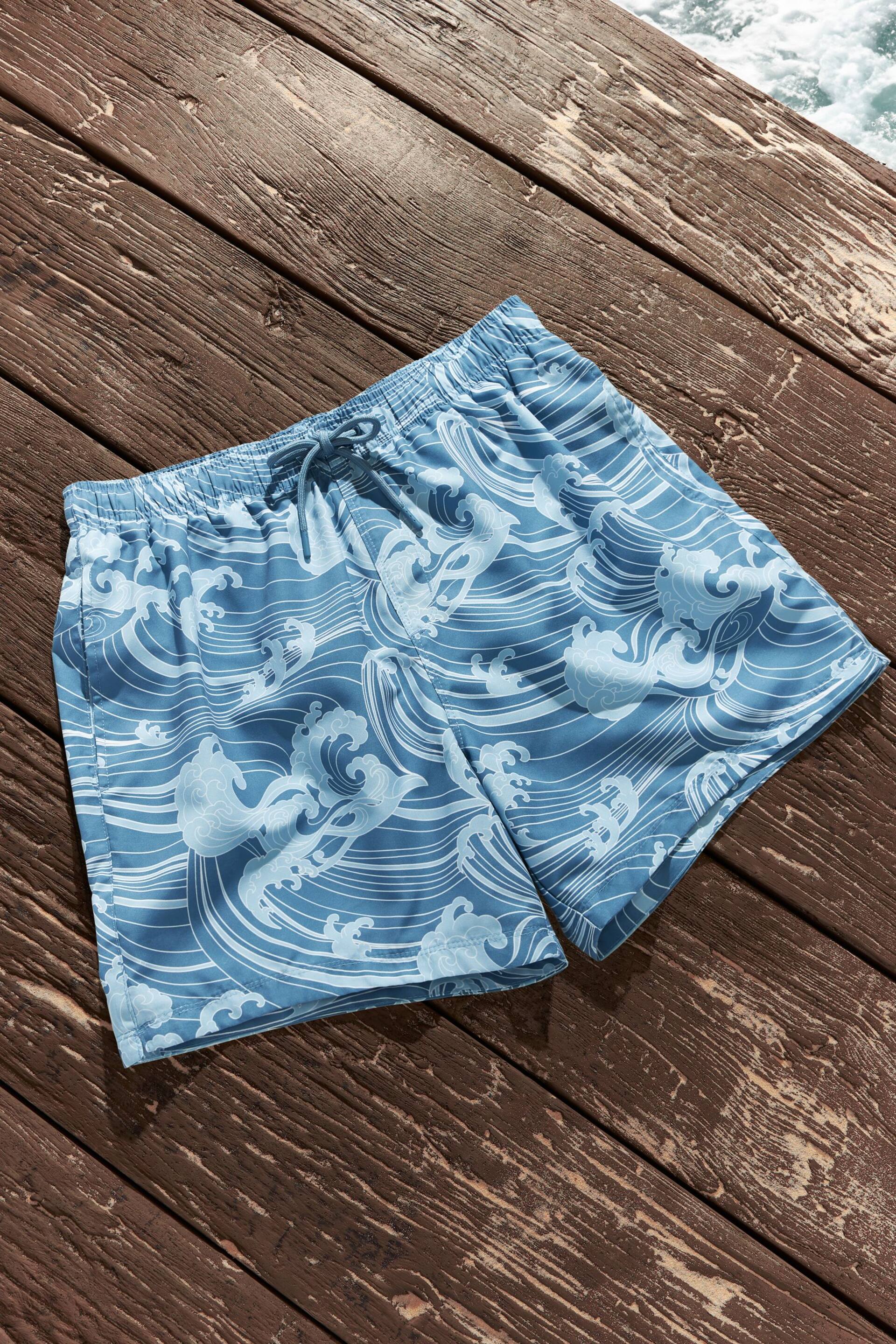 Slate Blue Wave Regular Fit Printed Swim Shorts - Image 6 of 9