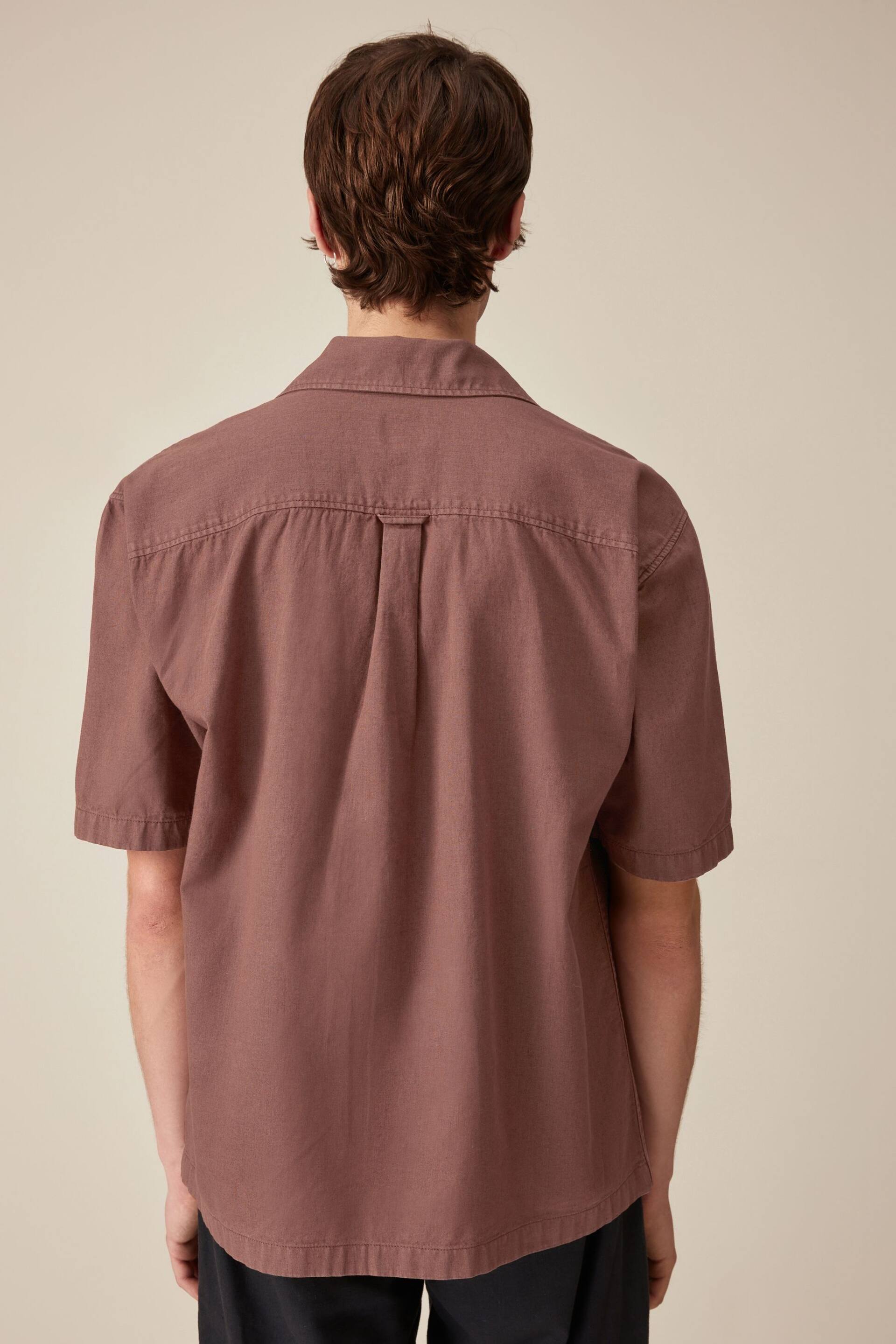 Rust Brown Linen Blend Short Sleeve Shirt with Cuban Collar - Image 3 of 9