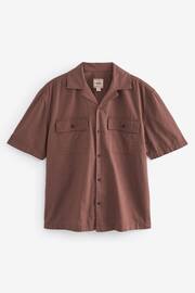 Rust Brown Linen Blend Short Sleeve Shirt with Cuban Collar - Image 6 of 9
