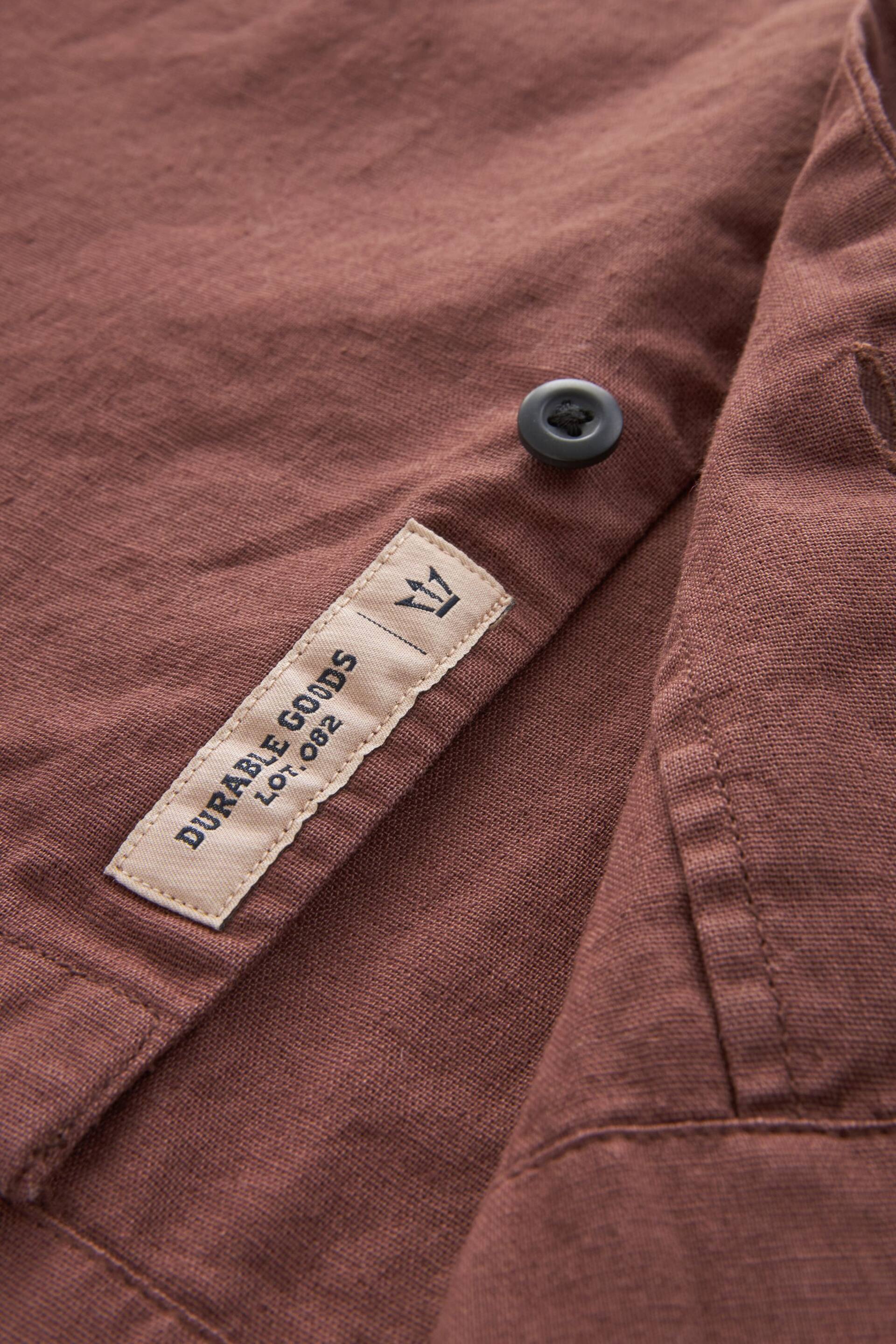 Rust Brown Linen Blend Short Sleeve Shirt with Cuban Collar - Image 8 of 9
