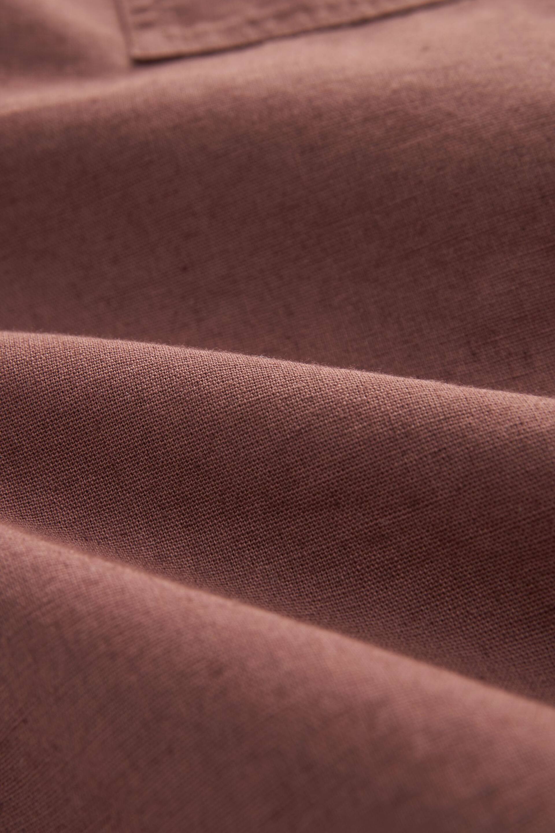 Rust Brown Linen Blend Short Sleeve Shirt with Cuban Collar - Image 9 of 9