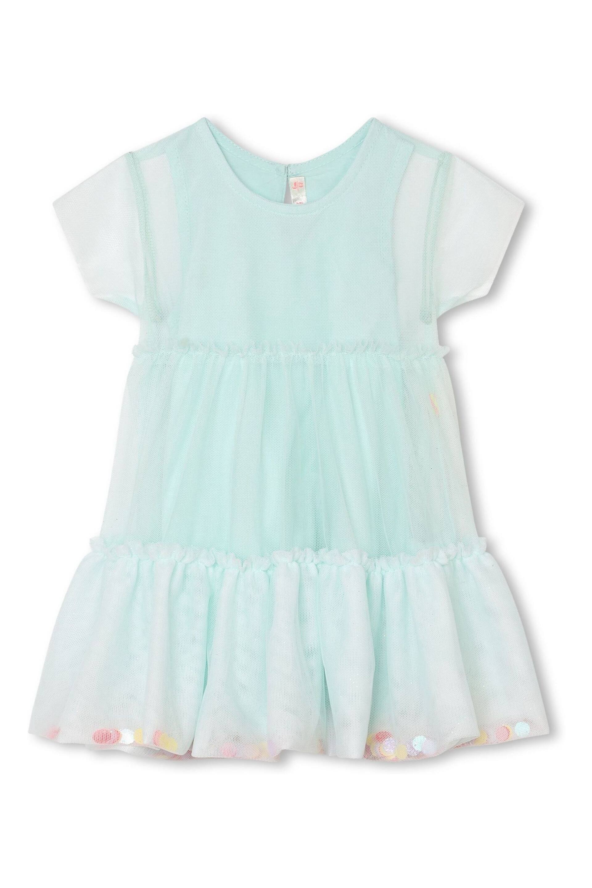 Billieblush Blue Glitter Hem Mesh Dress & Bloomer Set - Image 1 of 3