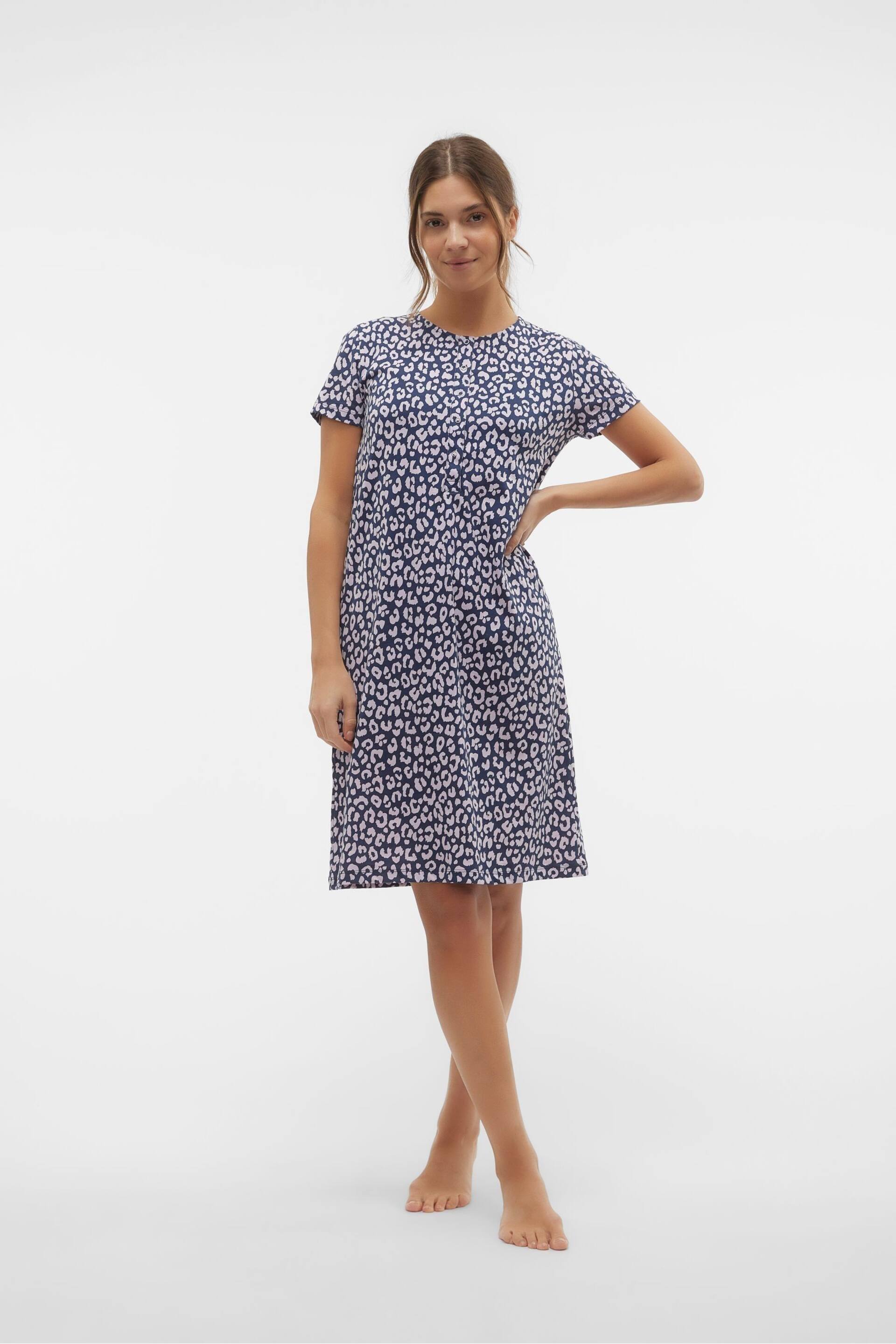 Mamalicious Blue Maternity Button Front Comfort Night Dress With Nursing Function - Image 5 of 5