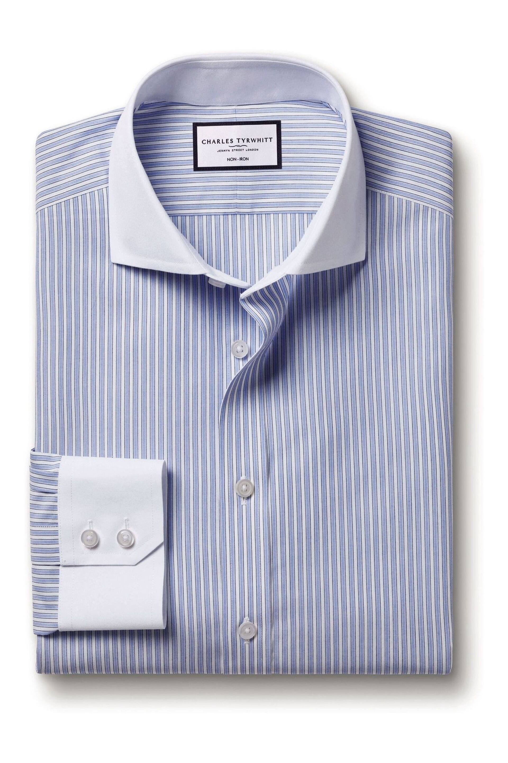 Charles Tyrwhitt Blue Winchester Guard Stripe Non-iron Poplin CA Shirt - Image 4 of 6
