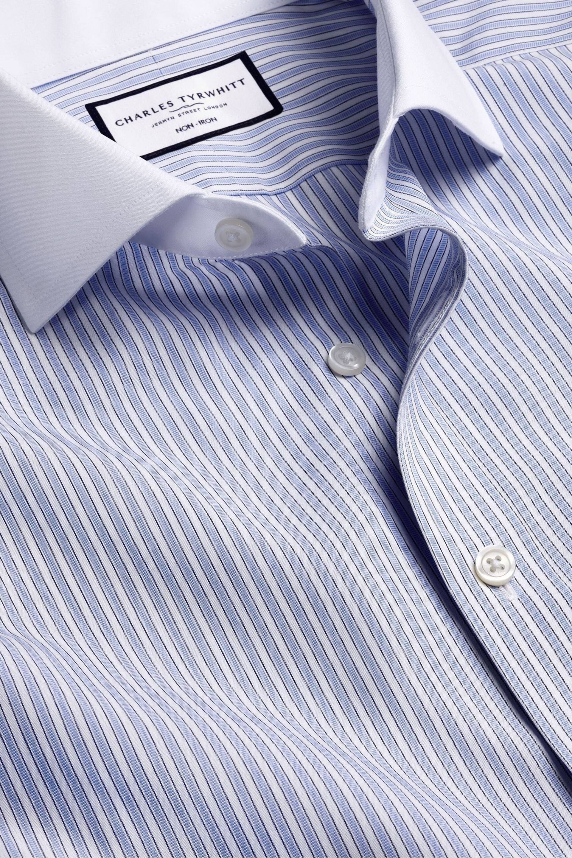 Charles Tyrwhitt Blue Winchester Guard Stripe Non-iron Poplin CA Shirt - Image 5 of 6