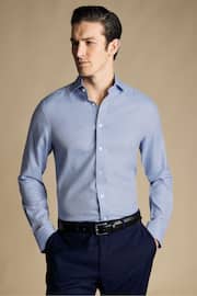 Charles Tyrwhitt Blue Slim Fit Cutaway Non-iron Herringbone Shirt - Image 1 of 4