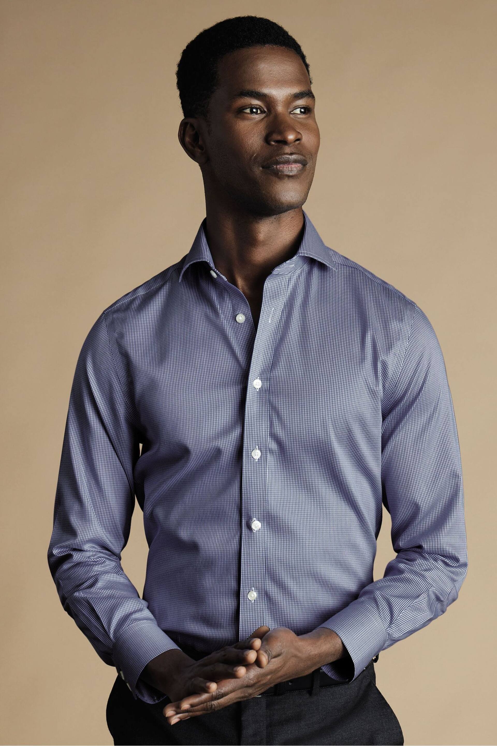 Charles Tyrwhitt Blue Non-iron Puppytooth Cutaway Slim Fit Shirt - Image 1 of 4