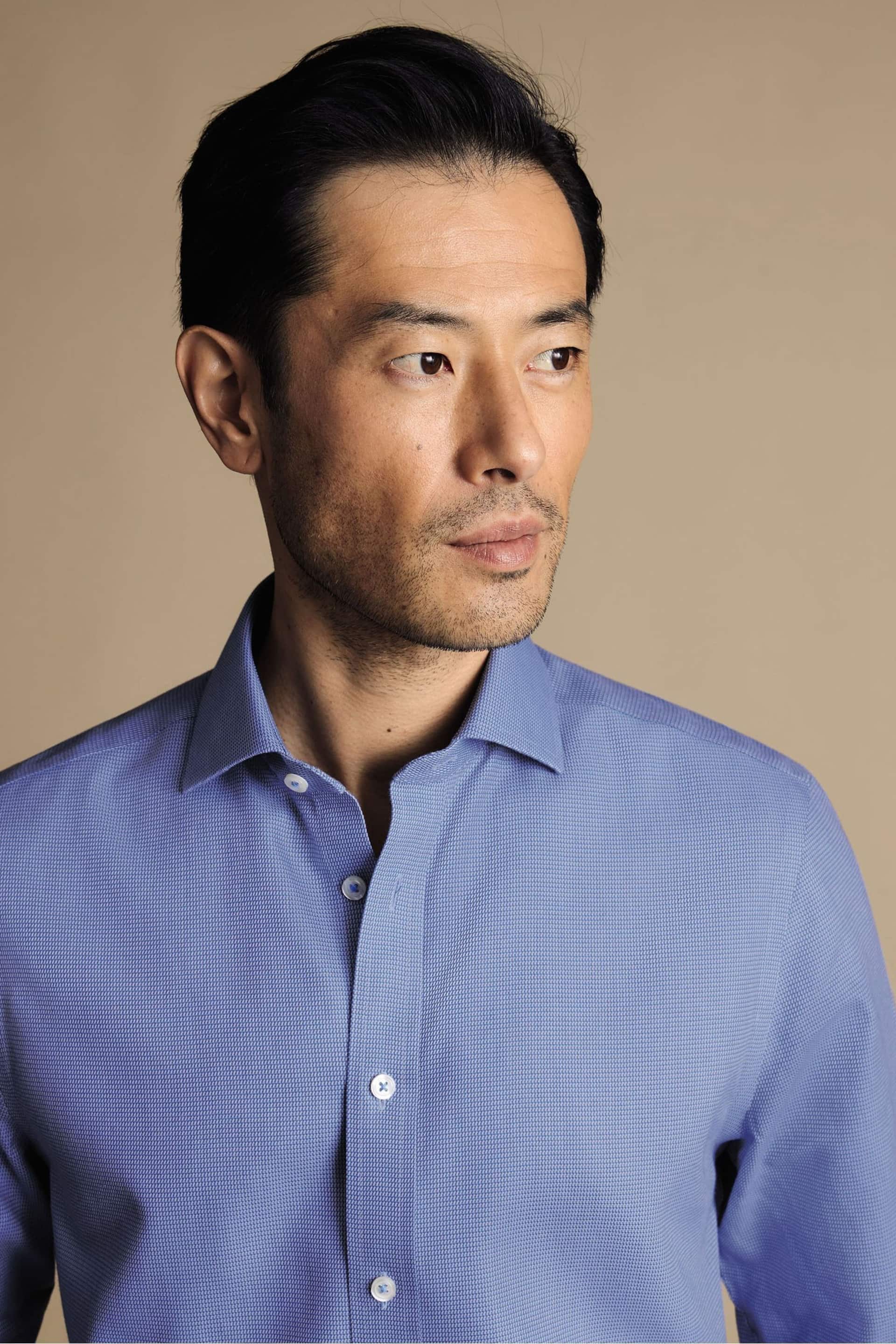 Charles Tyrwhitt Blue Non-iron Mayfair Weave Cutaway Slim Fit Shirt - Image 2 of 5