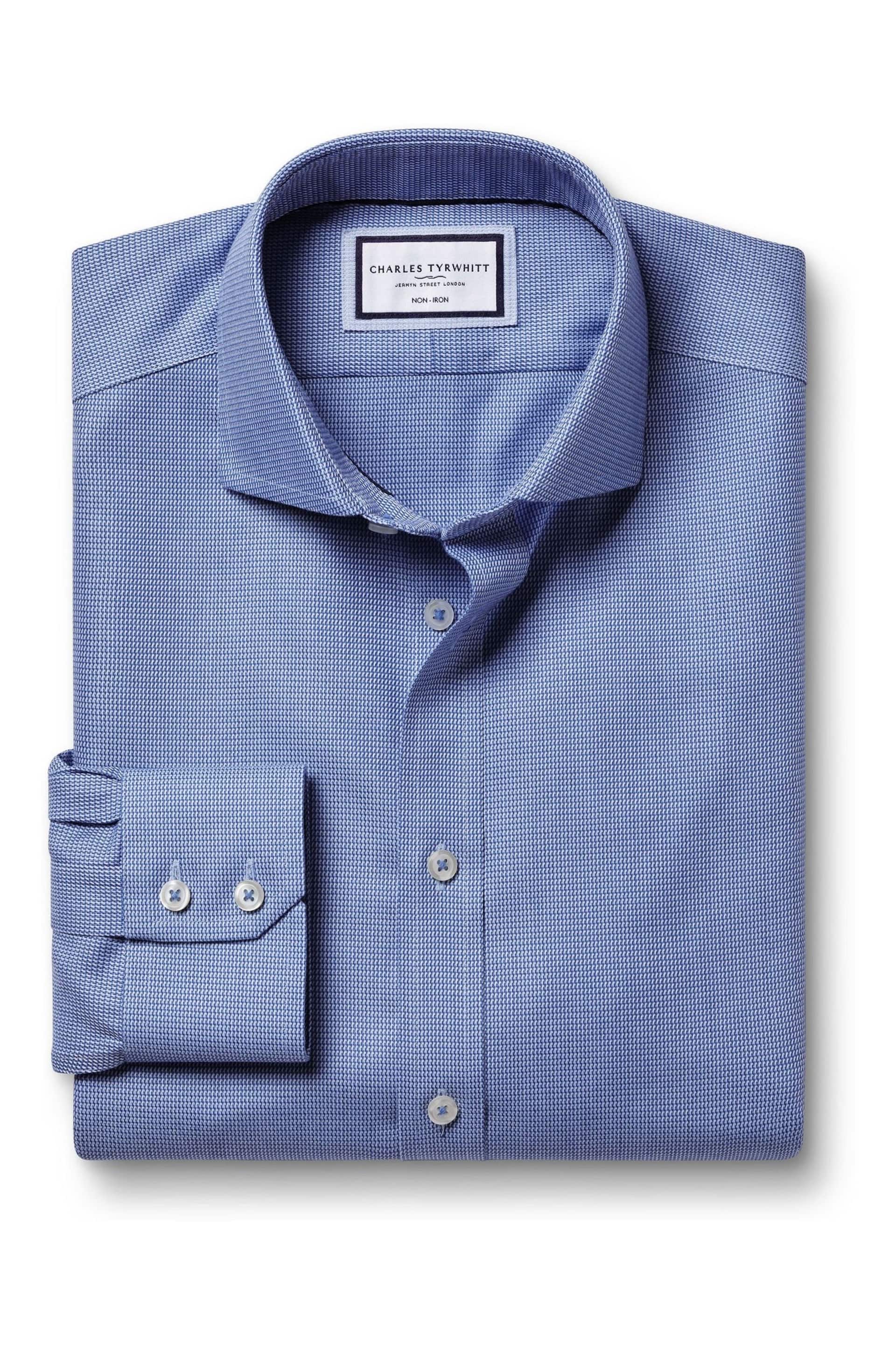 Charles Tyrwhitt Blue Non-iron Mayfair Weave Cutaway Slim Fit Shirt - Image 3 of 5
