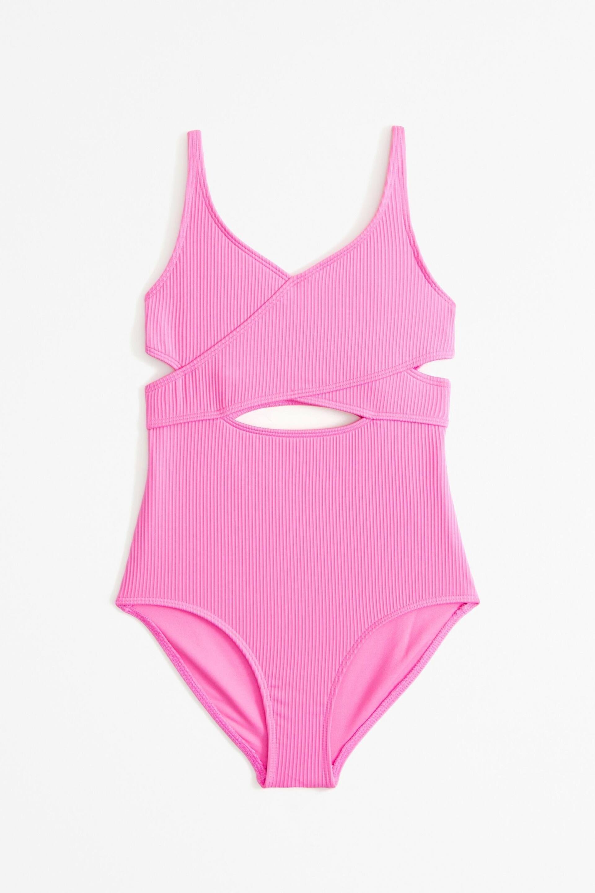 Abercrombie & Fitch Pink Ribbed Cut Out Swimsuit - Image 1 of 2