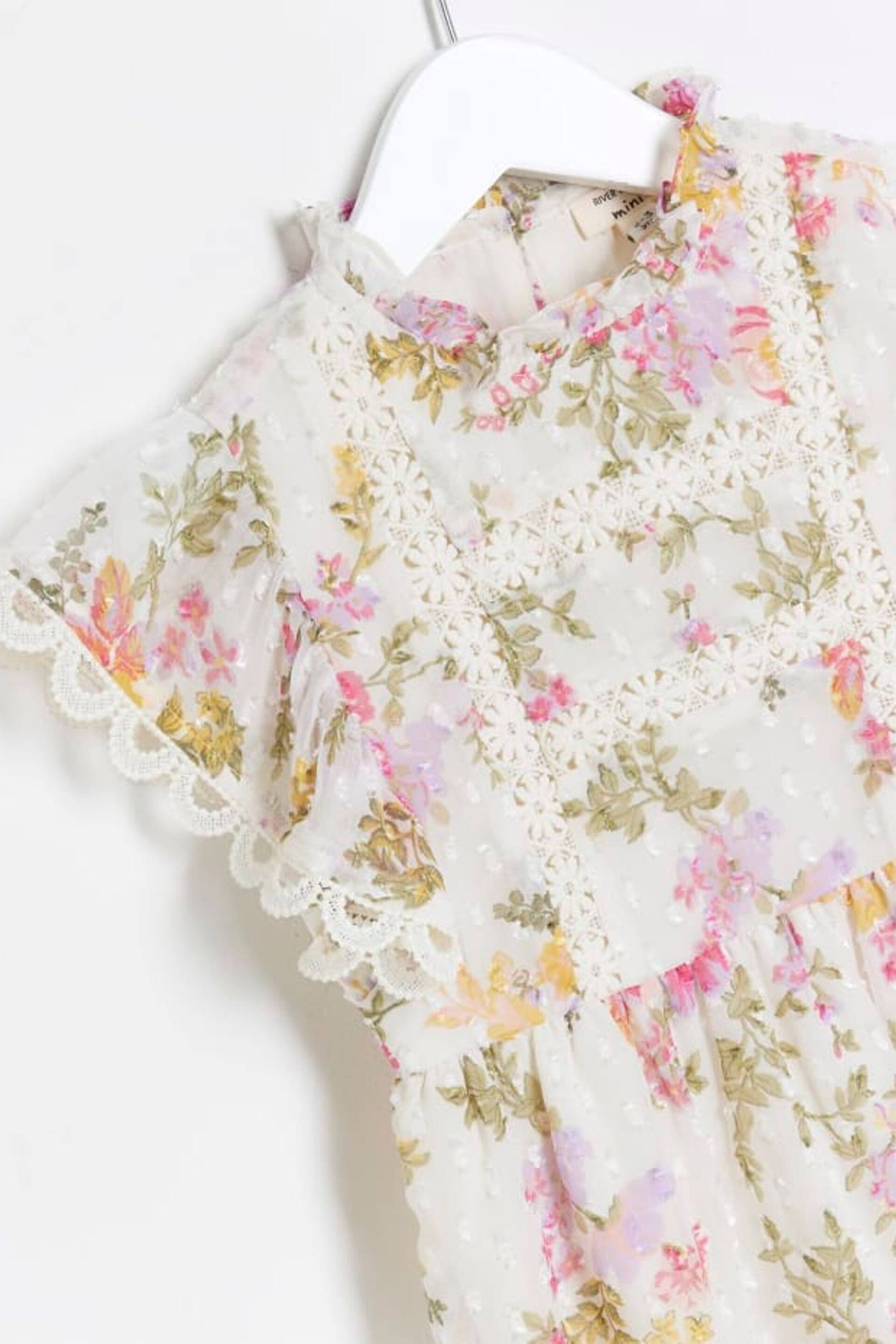 River Island Pink Mini Girls Floral Chiffon Dress - Image 3 of 4