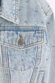 River Island Blue Girls Diamonte Placement Denim Jacket - Image 4 of 4