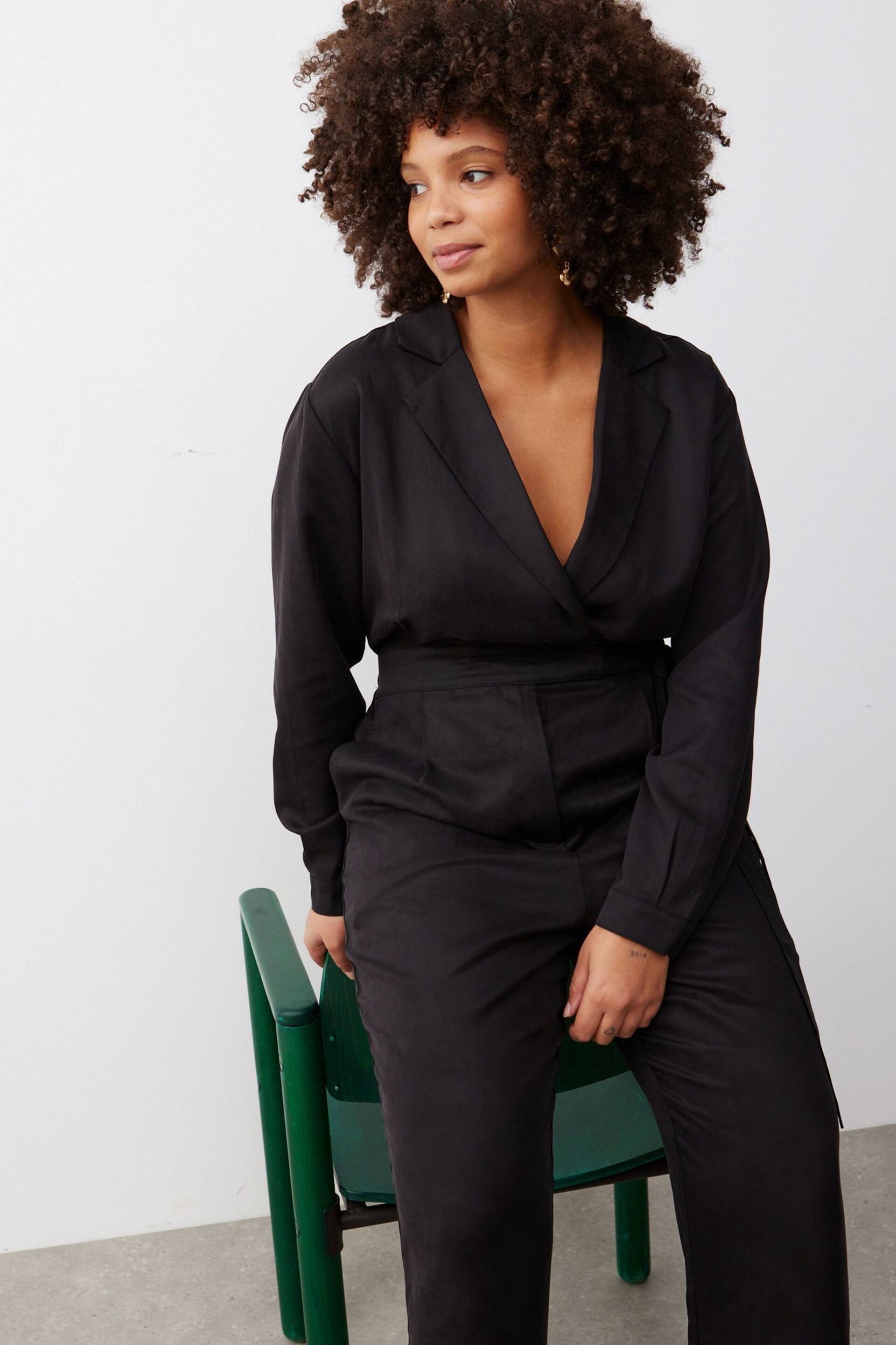 Oliver Bonas Wrap Wide Leg Black Jumpsuit - Image 3 of 8