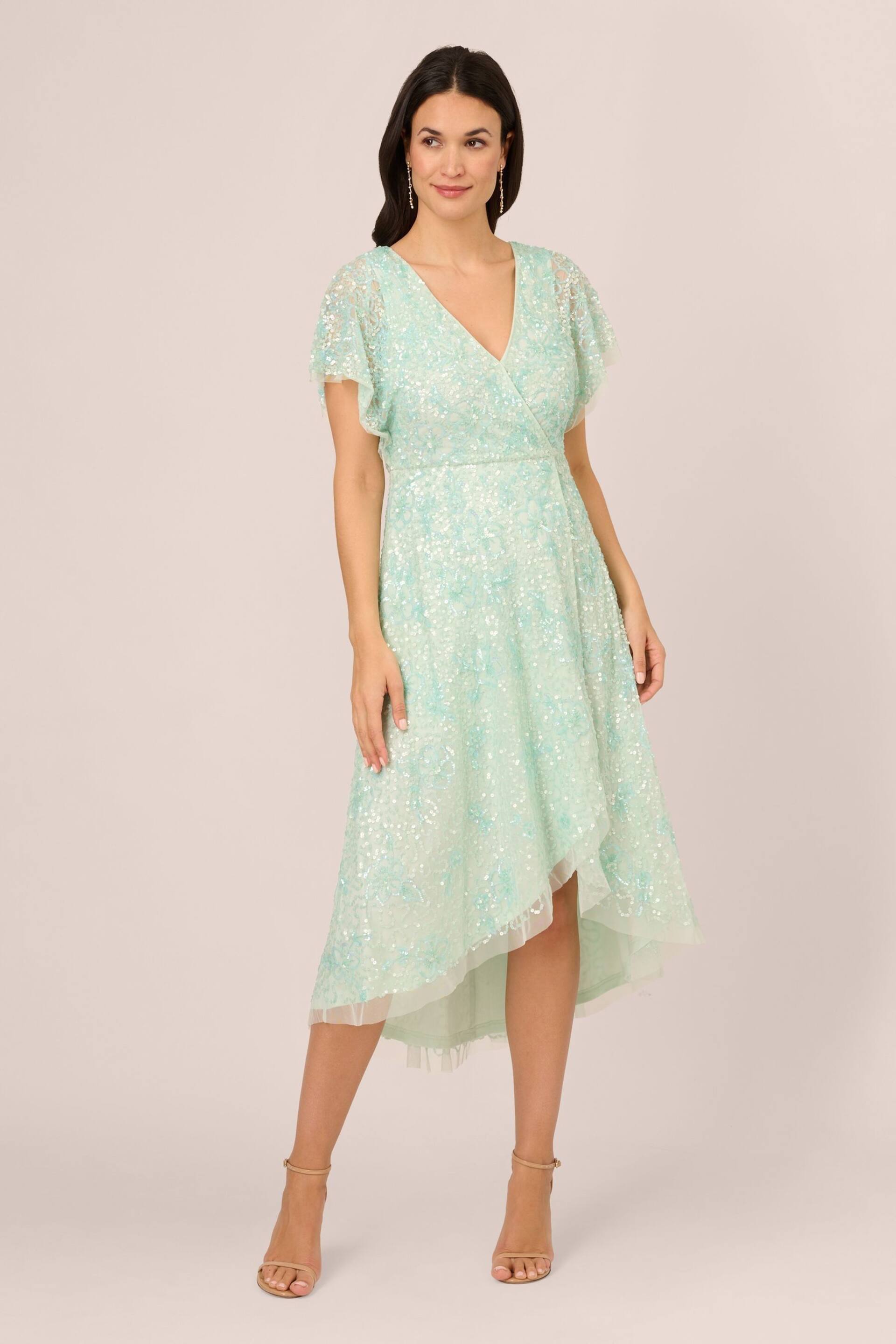 Adrianna Papell Green Beaded Mesh Wrap Dress - Image 1 of 7