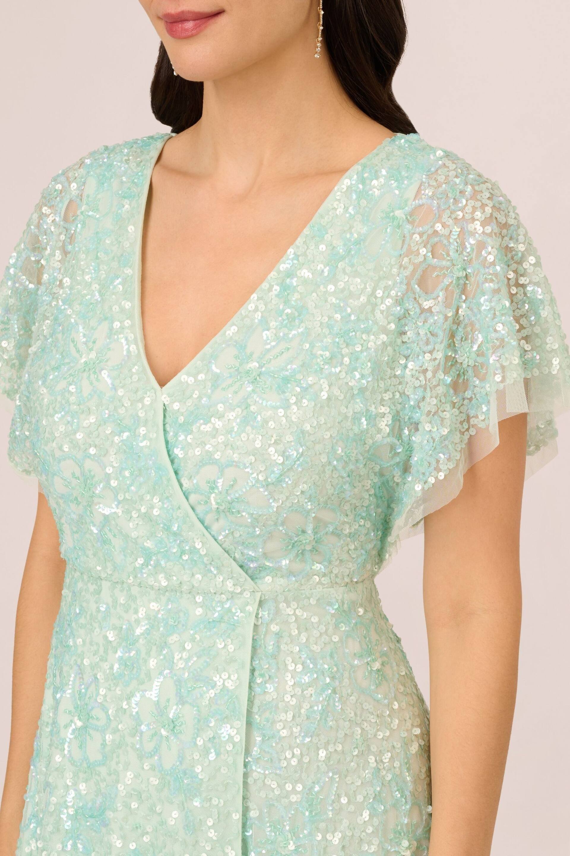 Adrianna Papell Green Beaded Mesh Wrap Dress - Image 4 of 7