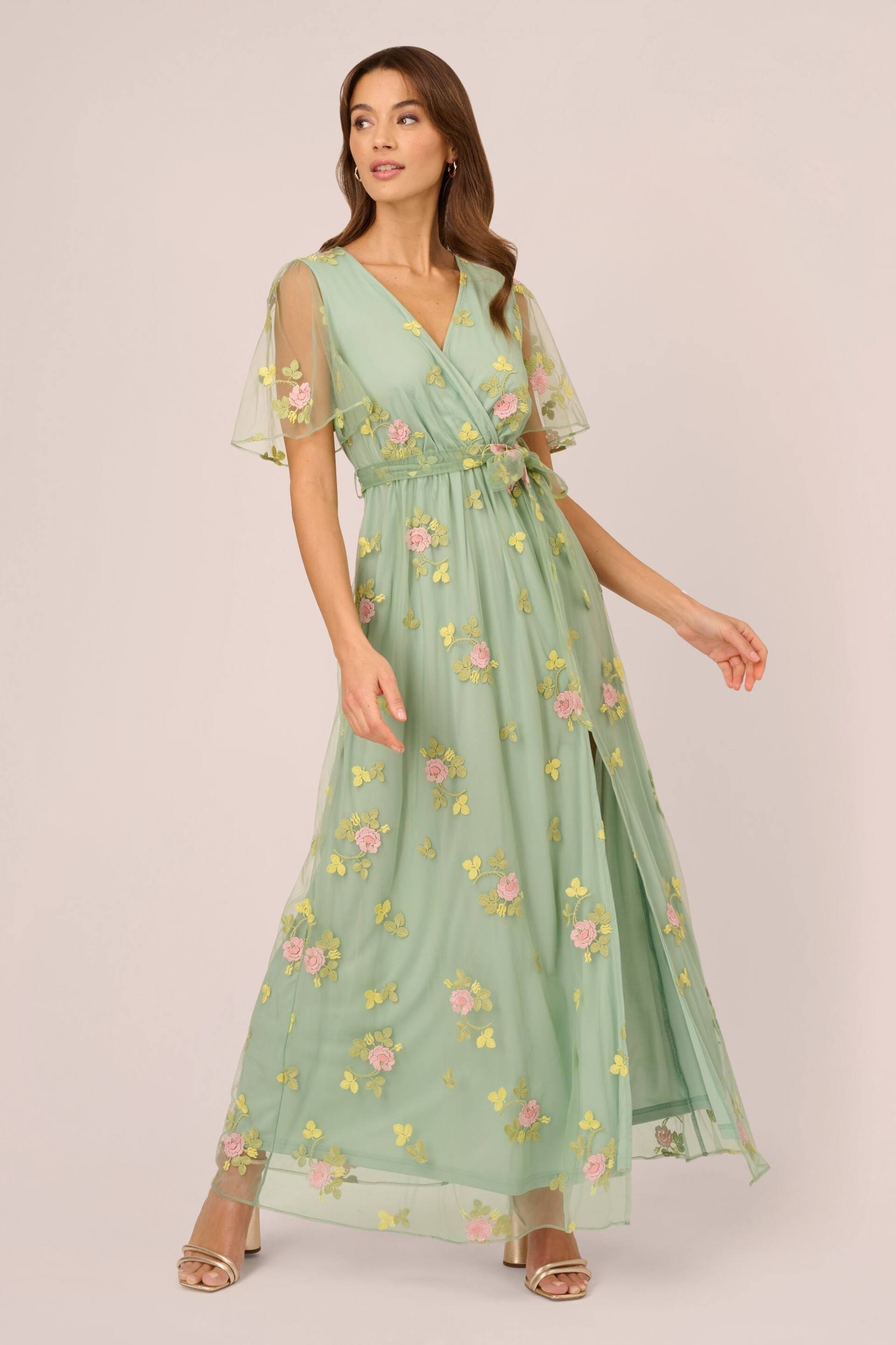 Adrianna Papell Green Embroidered Maxi Dress - Image 1 of 7