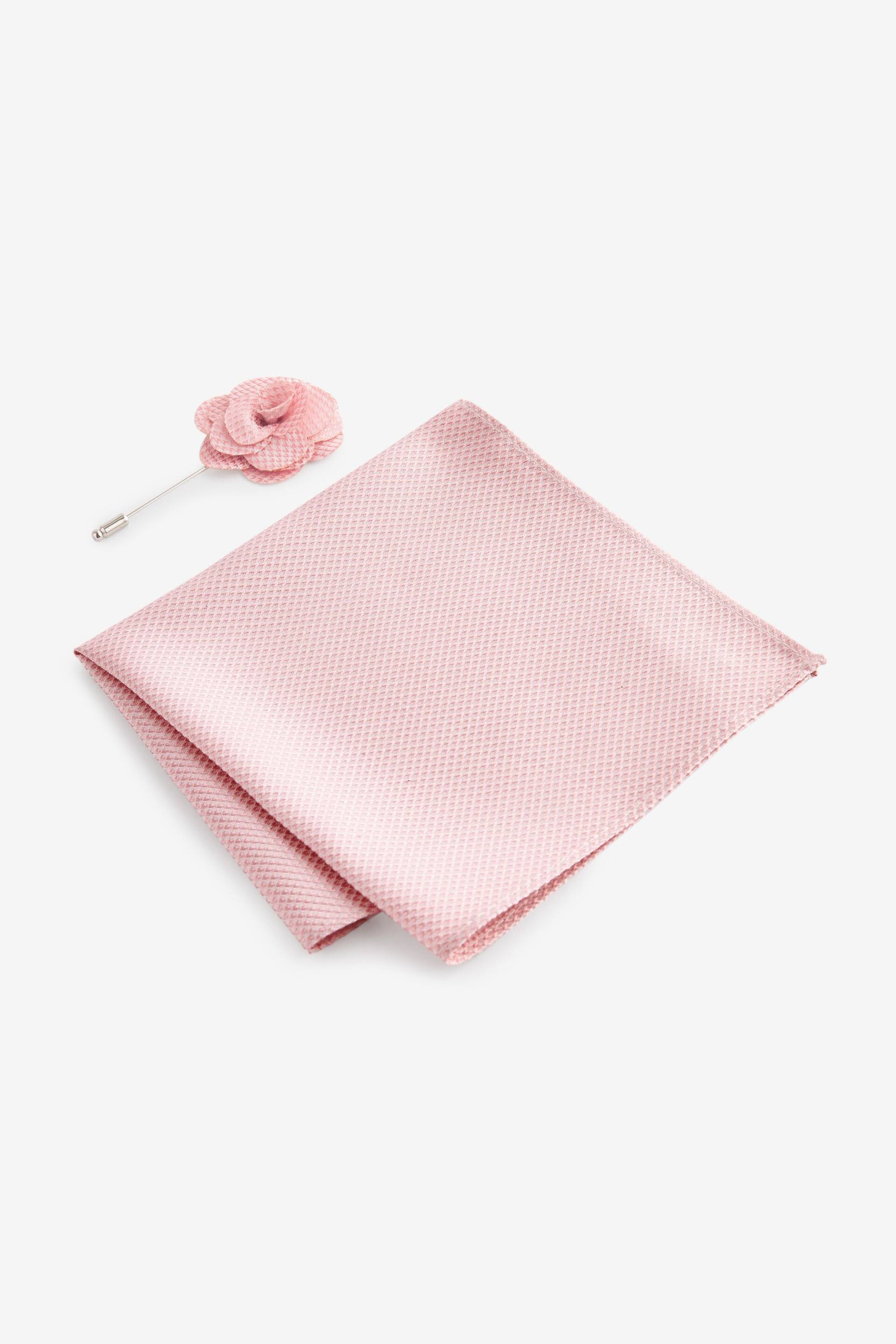 Icy Pink Textured Silk Lapel Pin And Pocket Square Set - Image 1 of 3