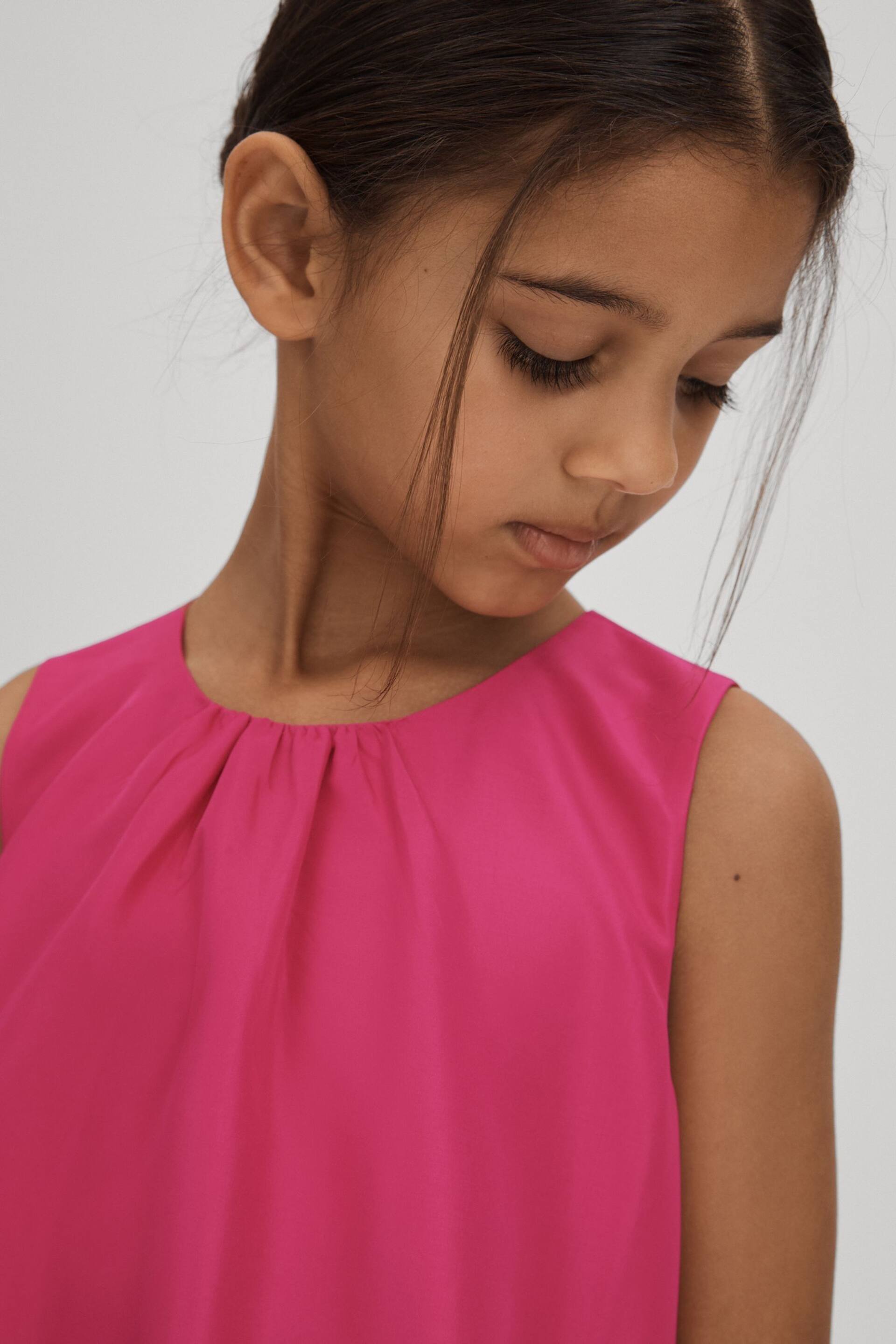 Reiss Bright Pink Cherie Junior Layered High-Low Dress - Image 4 of 7