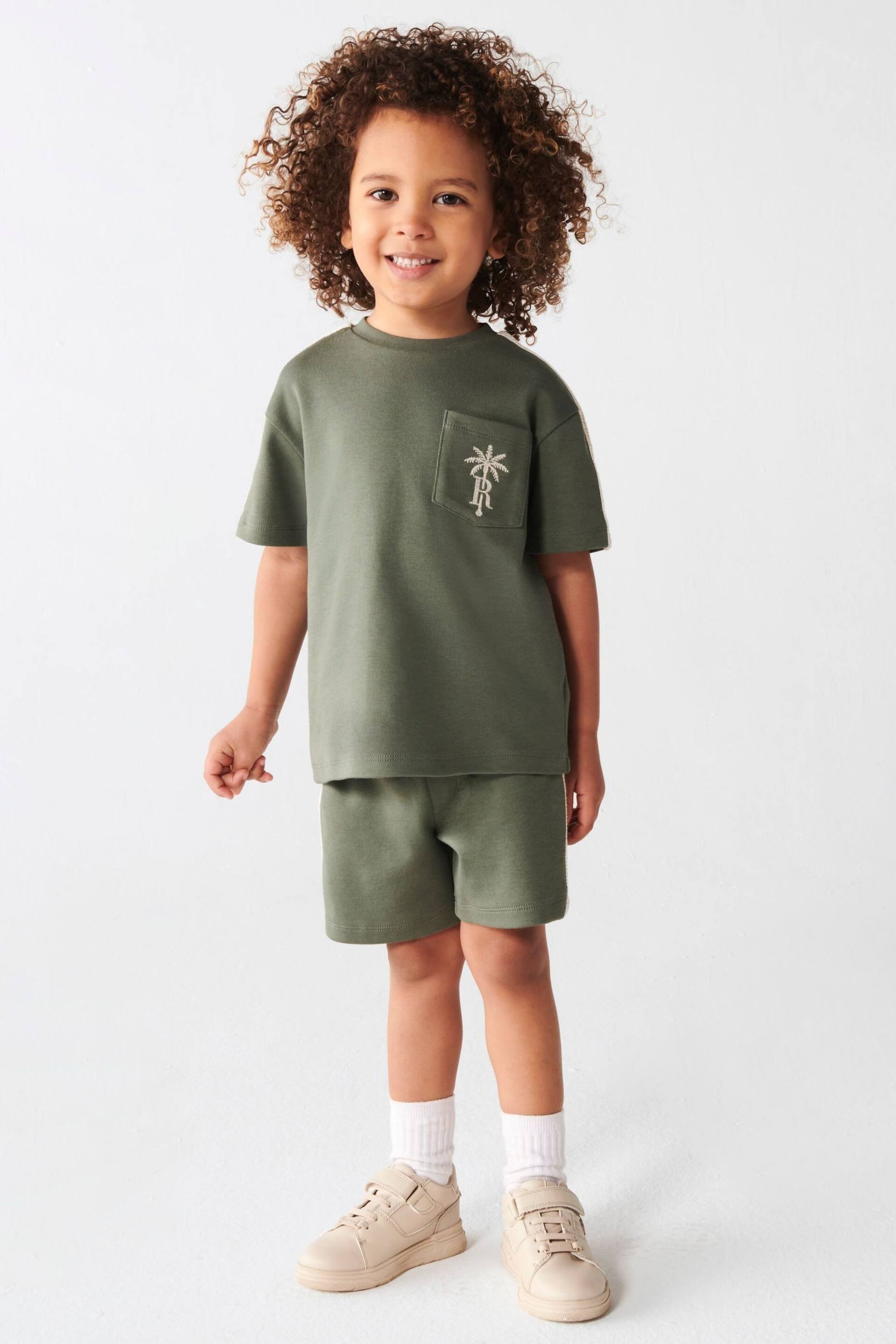 River Island Green Boys Crochet Tape T-Shirt Set - Image 2 of 4