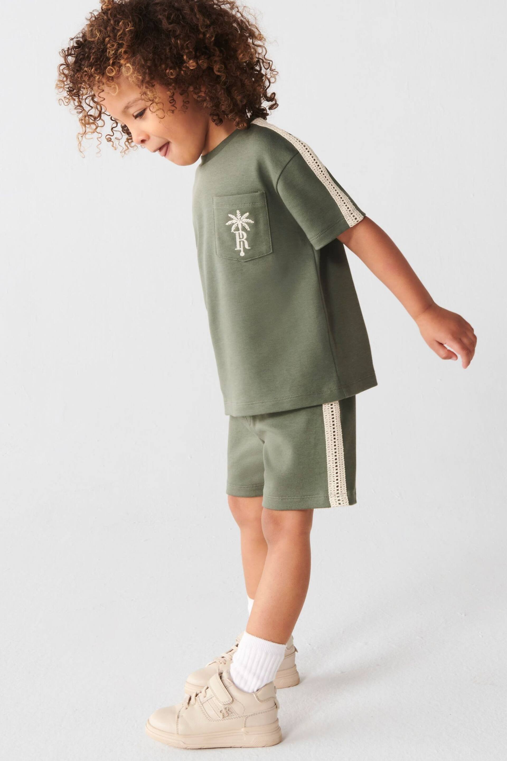 River Island Green Boys Crochet Tape T-Shirt Set - Image 3 of 4