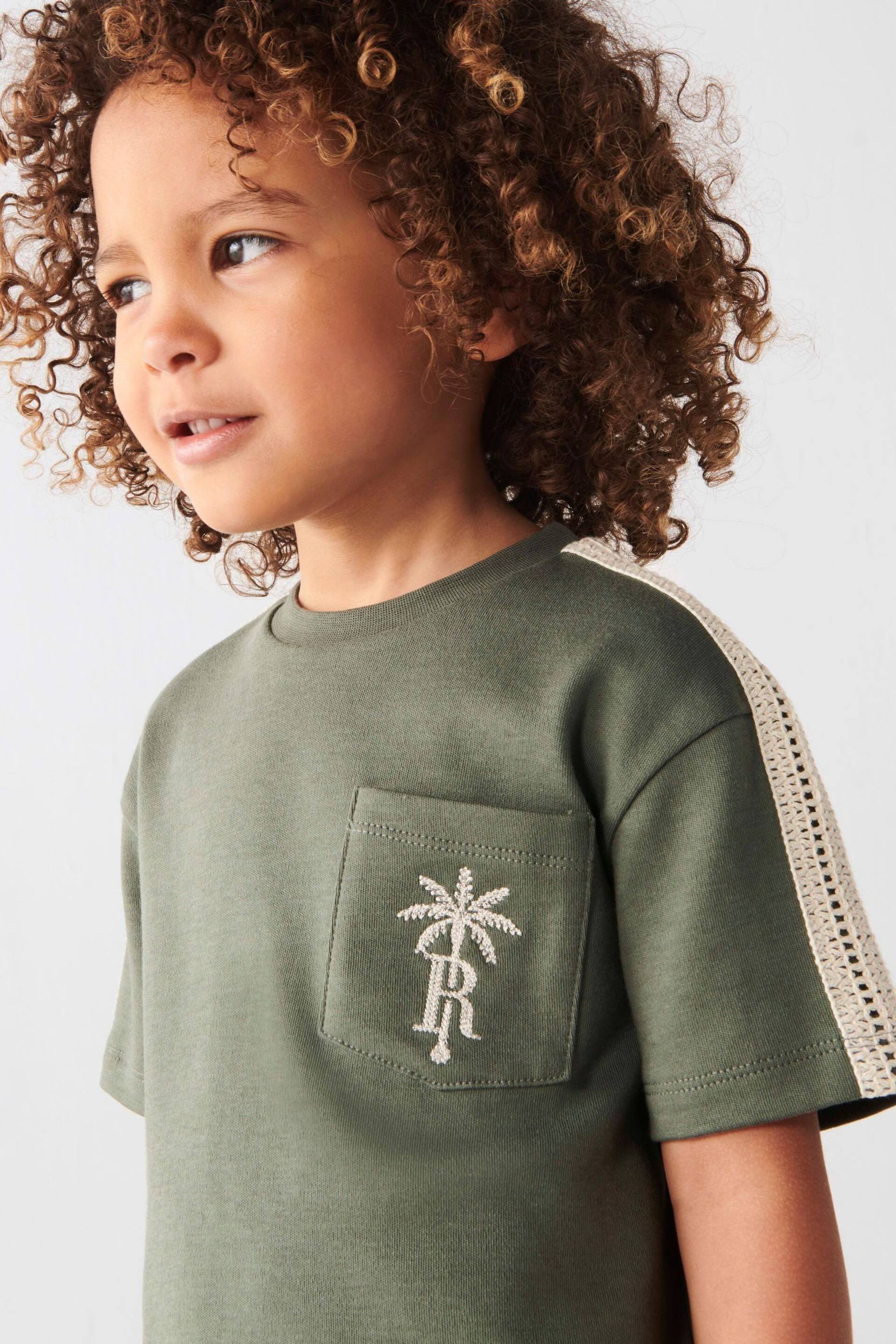 River Island Green Boys Crochet Tape T-Shirt Set - Image 4 of 4