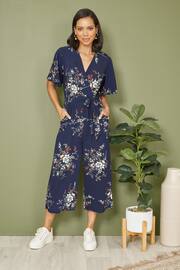Mela Blue Floral Print Jumpsuit With Angel Sleeves - Image 3 of 5