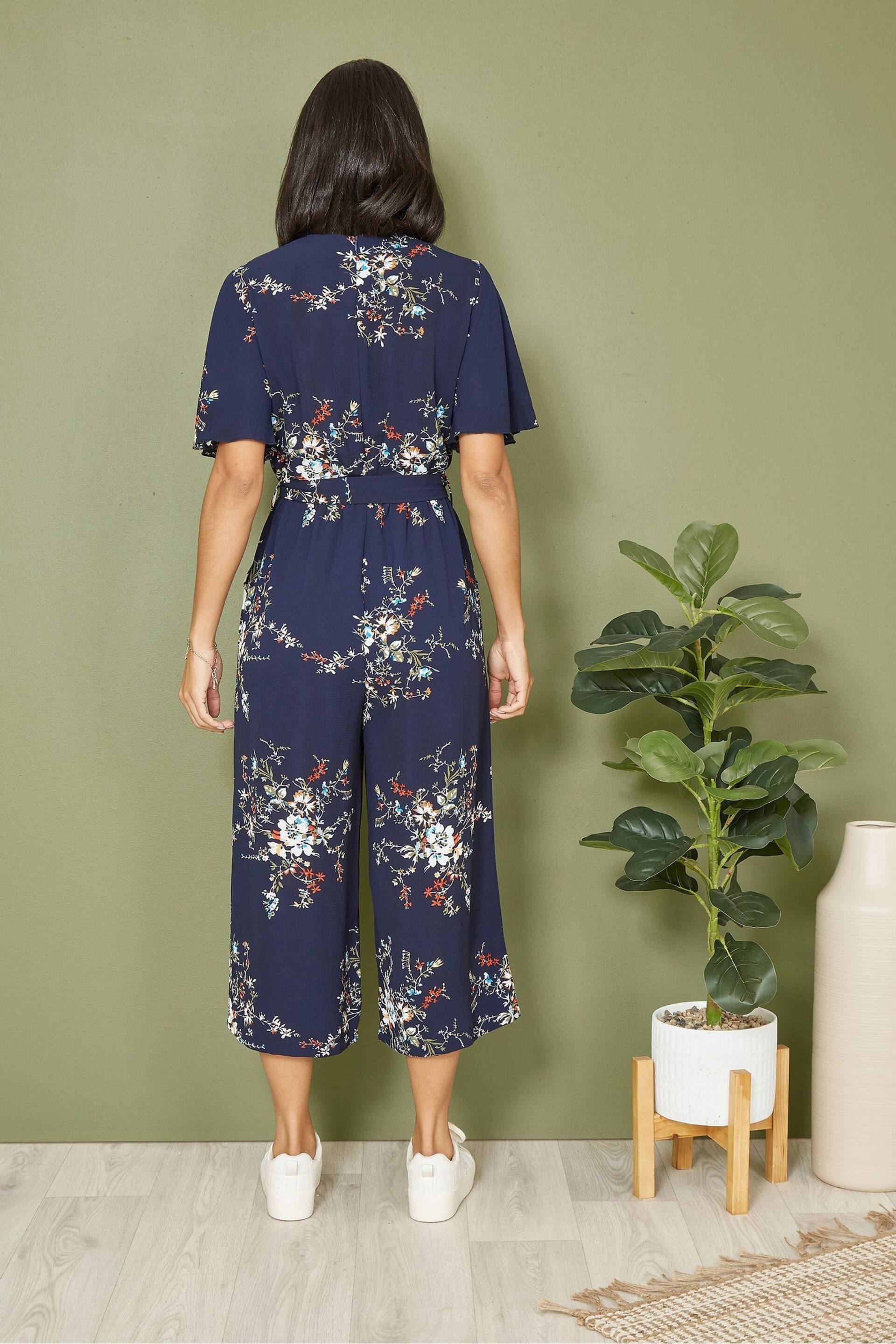 Mela Blue Floral Print Jumpsuit With Angel Sleeves - Image 4 of 5