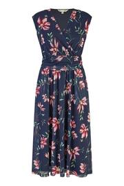 Yumi Blue Floral Print Mesh Stretch Midi Dress With Pockets - Image 5 of 5