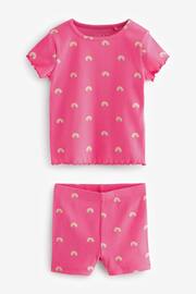 Bright Pink Rainbow Ribbed Short Sleeve T-Shirt and Cycle Shorts Set (3mths-7yrs) - Image 1 of 3
