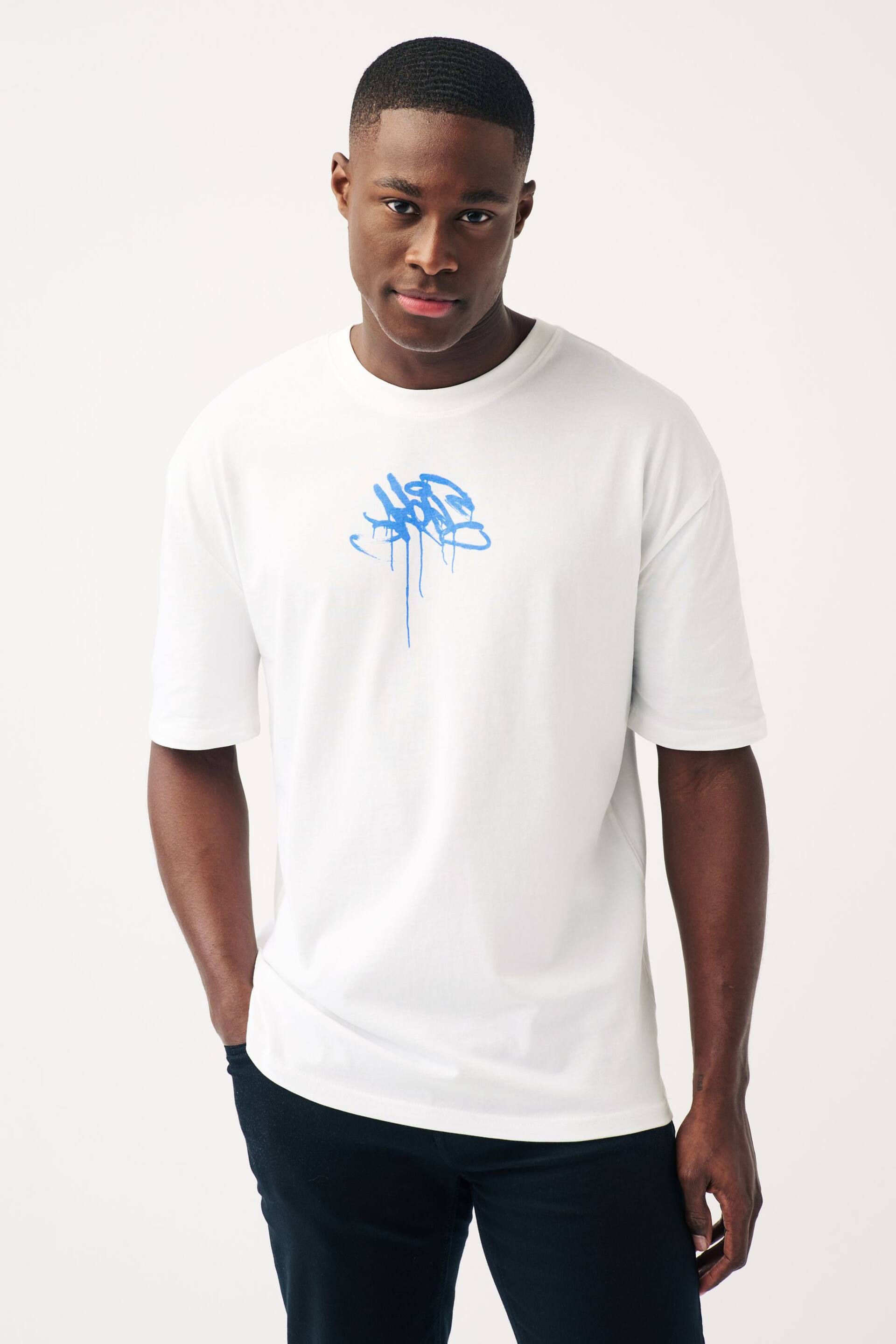 White Graffiti Back Print T-Shirt - Image 2 of 8
