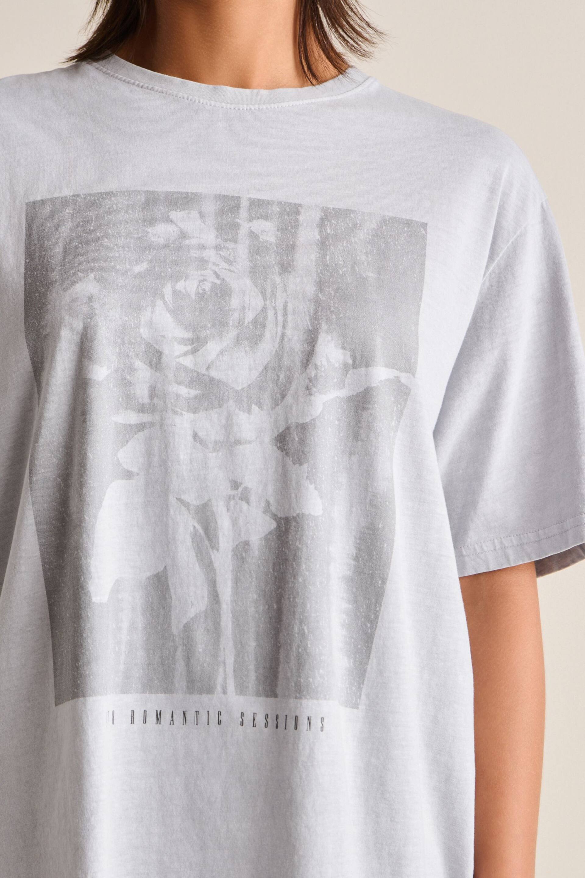 Grey Wash Grungy Rose Graphic T-Shirt - Image 4 of 6