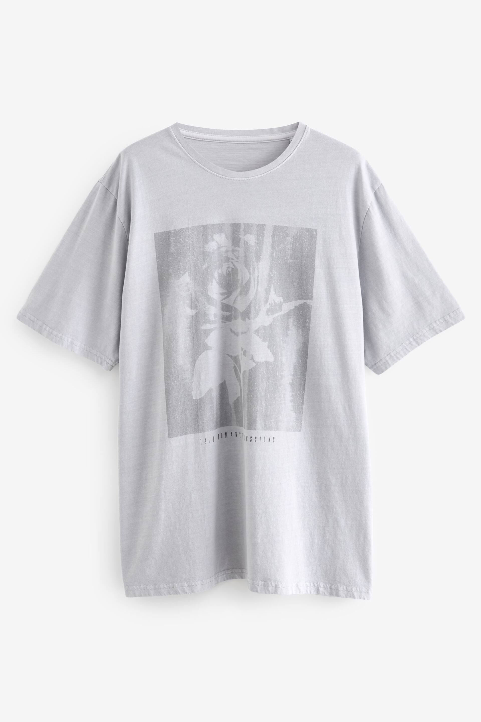 Grey Wash Grungy Rose Graphic T-Shirt - Image 5 of 6