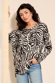 Friends Like These Zebra Soft Jersey V Neck Long Sleeve Tunic Top - Image 1 of 4