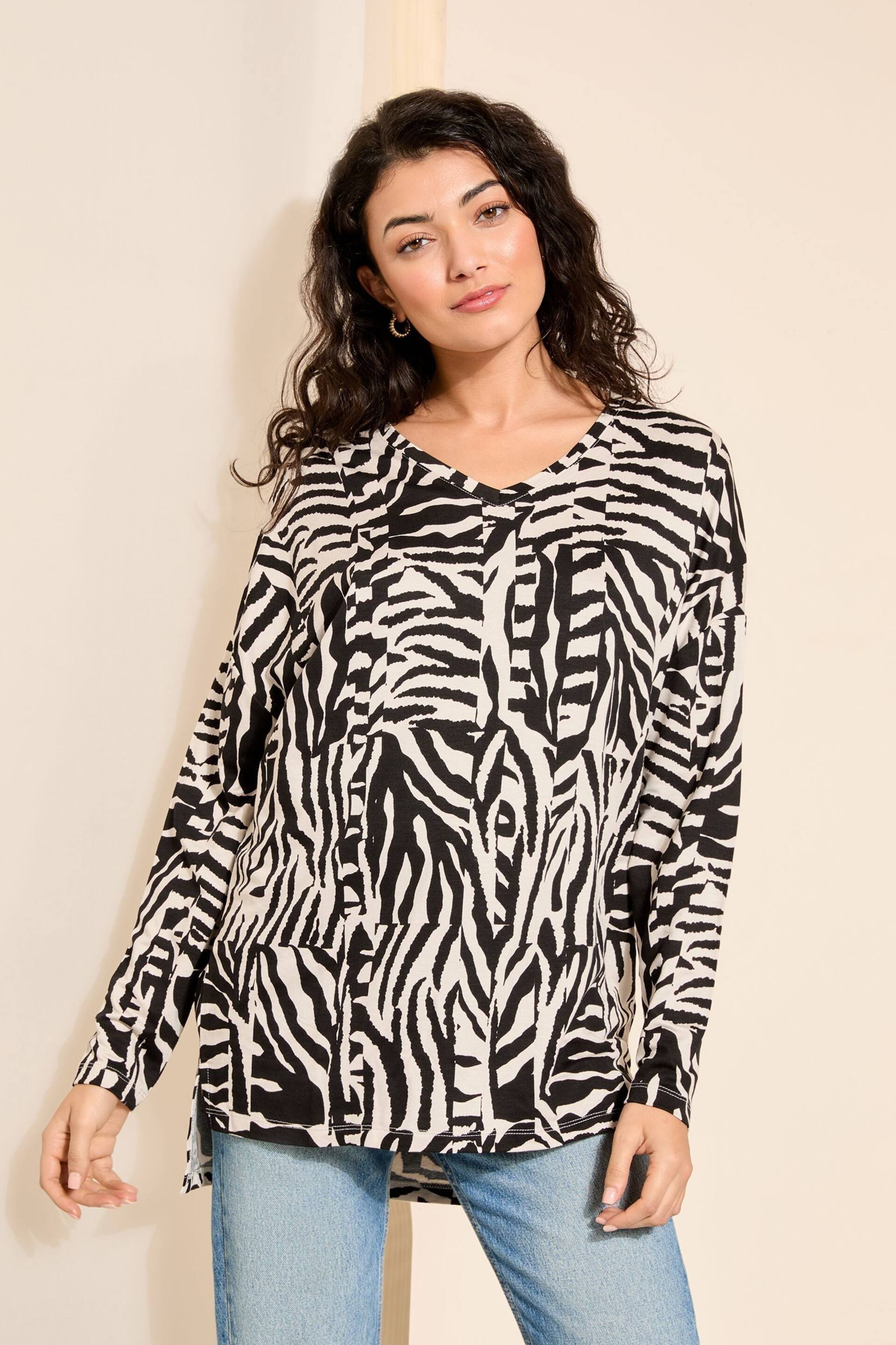 Friends Like These Zebra Soft Jersey V Neck Long Sleeve Tunic Top - Image 2 of 4