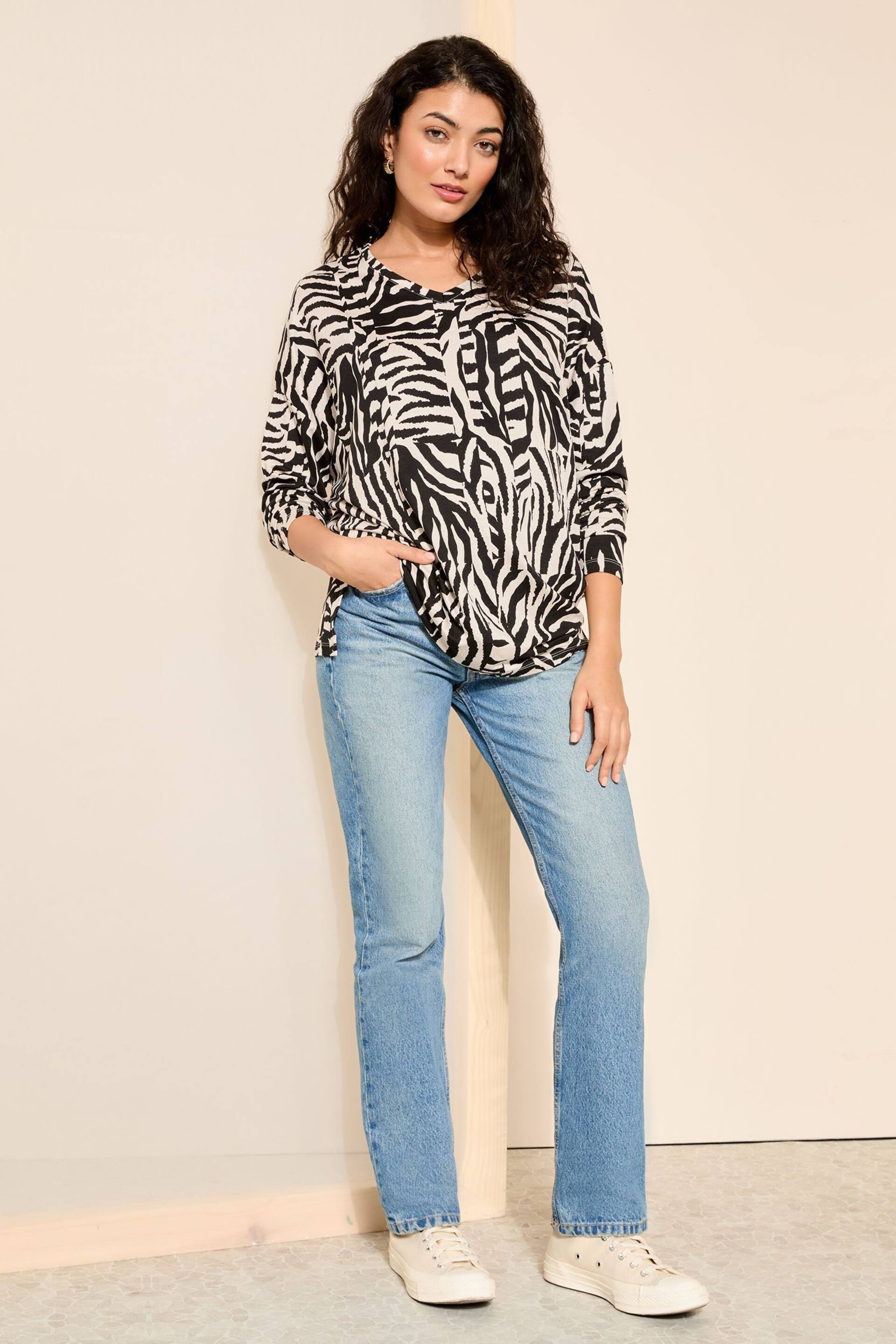 Friends Like These Zebra Soft Jersey V Neck Long Sleeve Tunic Top - Image 3 of 4