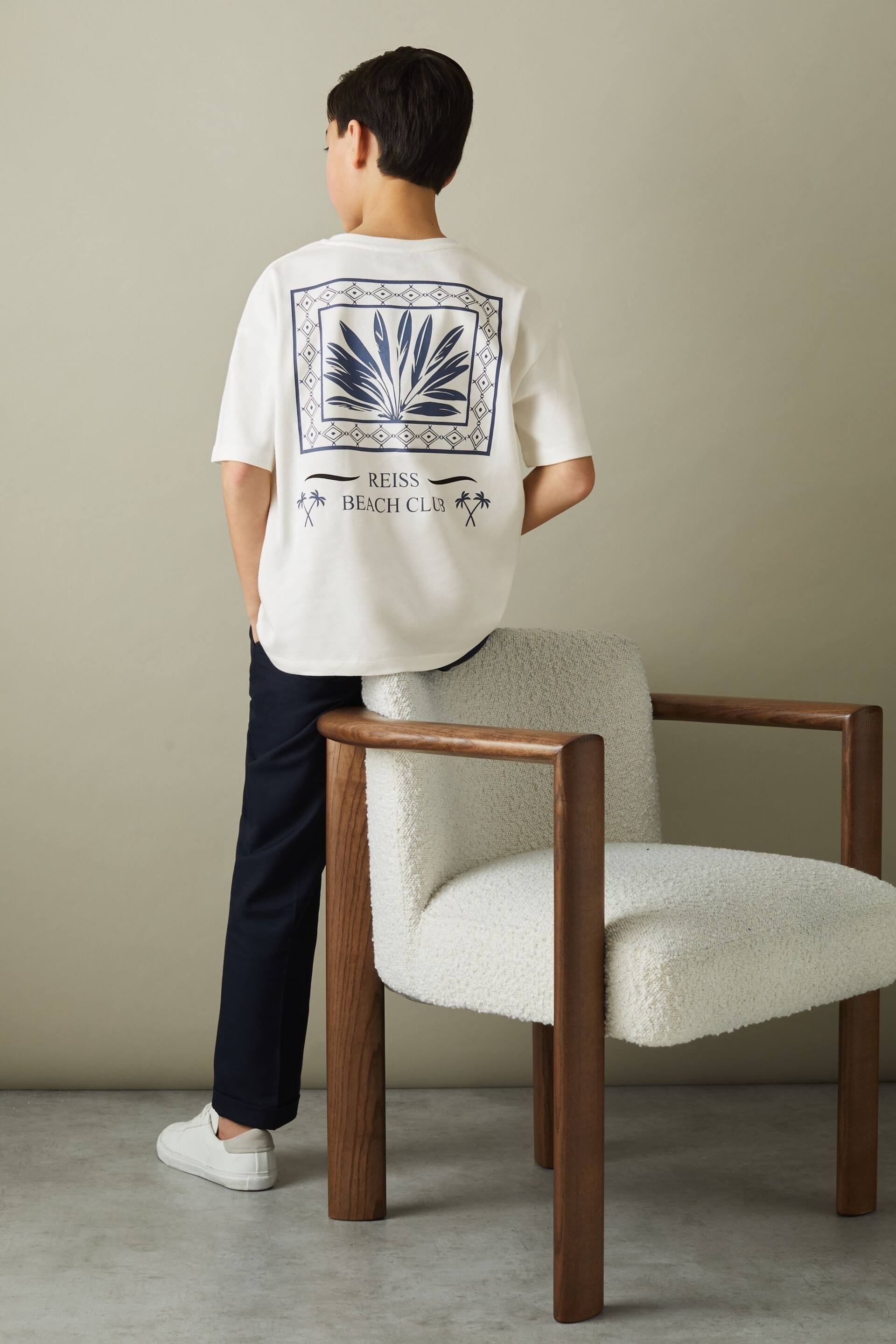 Reiss Ecru/Blue Sennen Junior Oversized Cotton Motif Shirt - Image 1 of 4