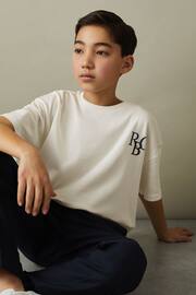 Reiss Ecru/Blue Sennen Junior Oversized Cotton Motif Shirt - Image 3 of 4