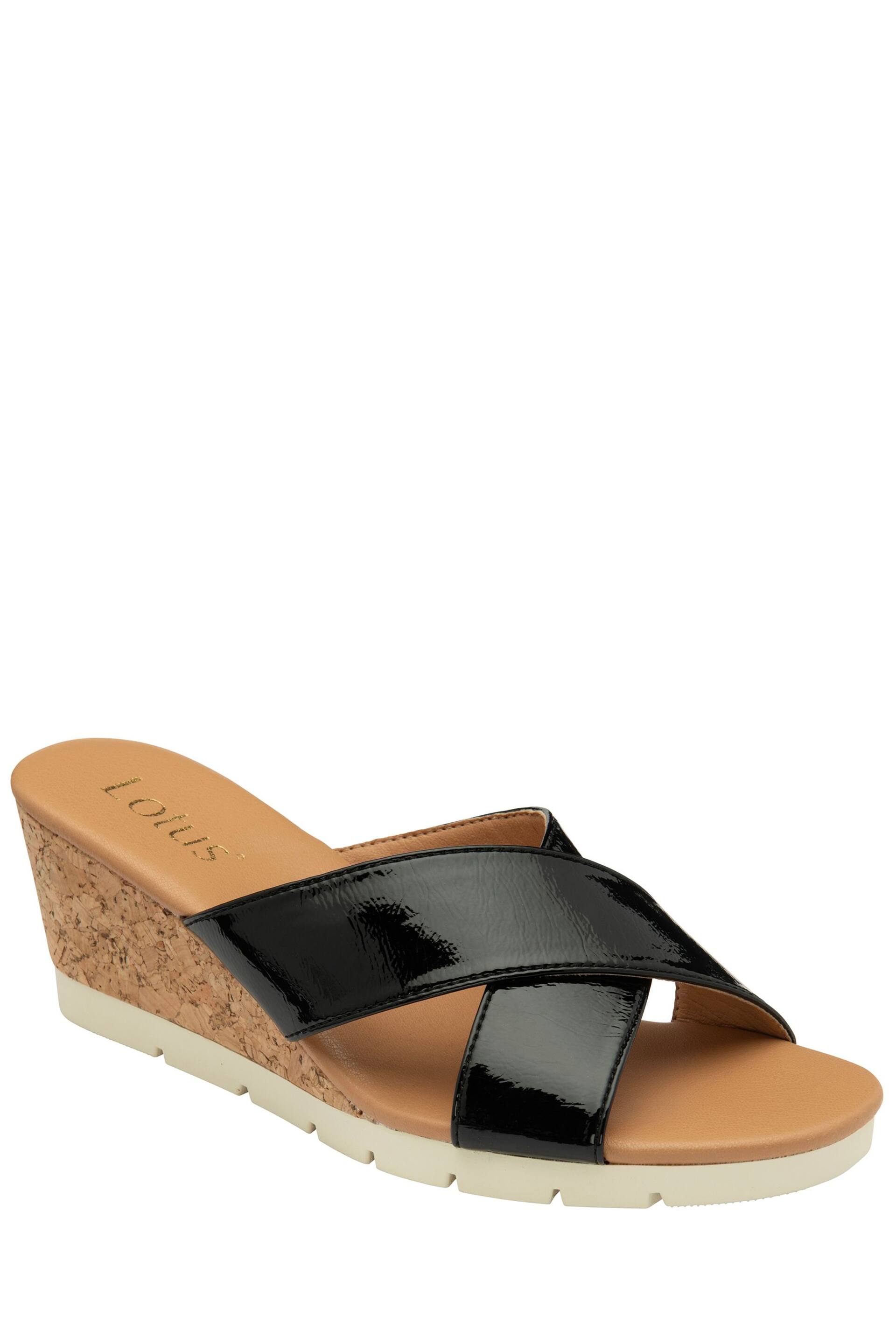 Lotus Black Mule Wedge Sandals - Image 1 of 4