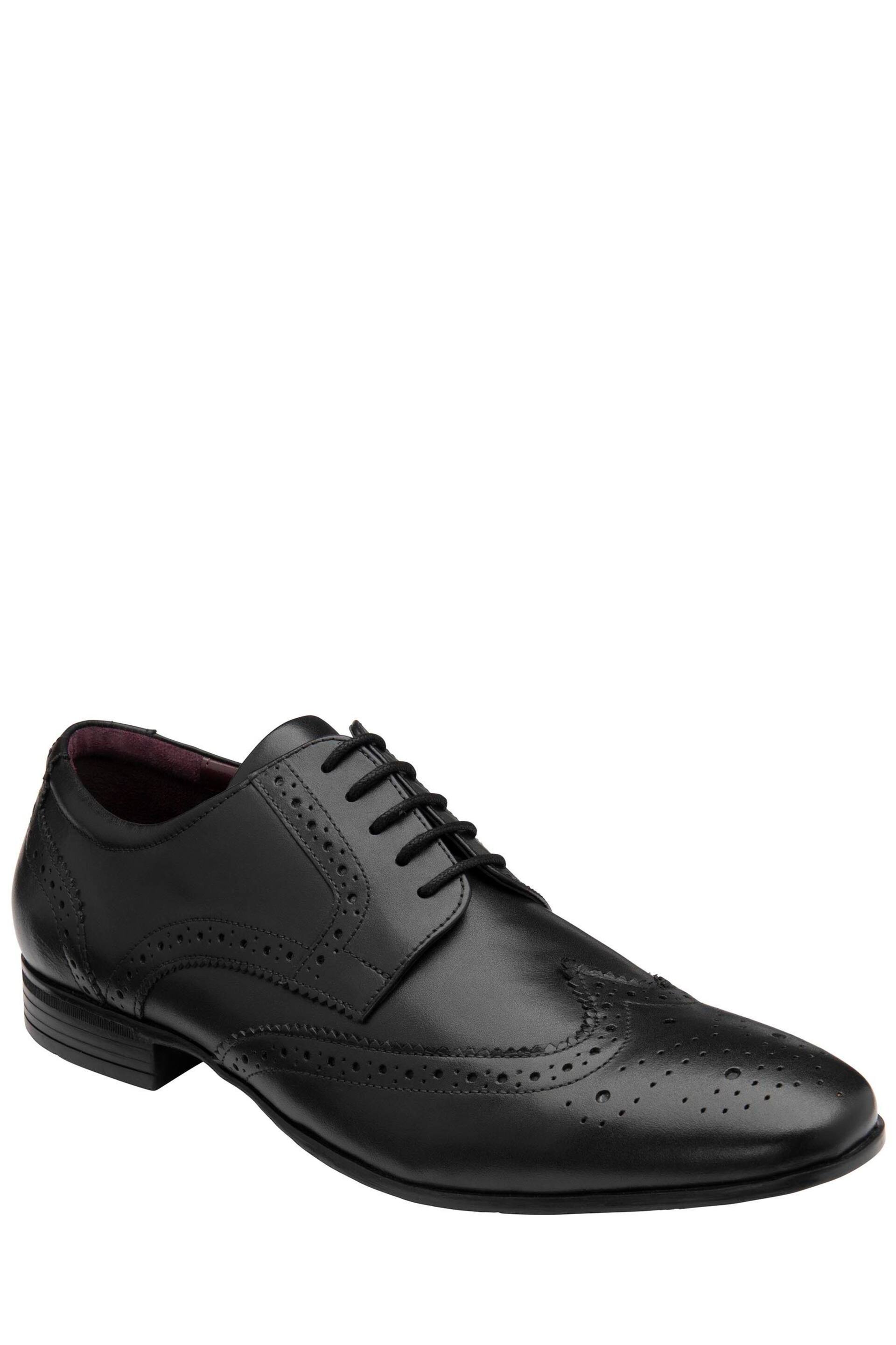 Lotus Jet Black Leather Lace-Up Brogues - Image 1 of 4