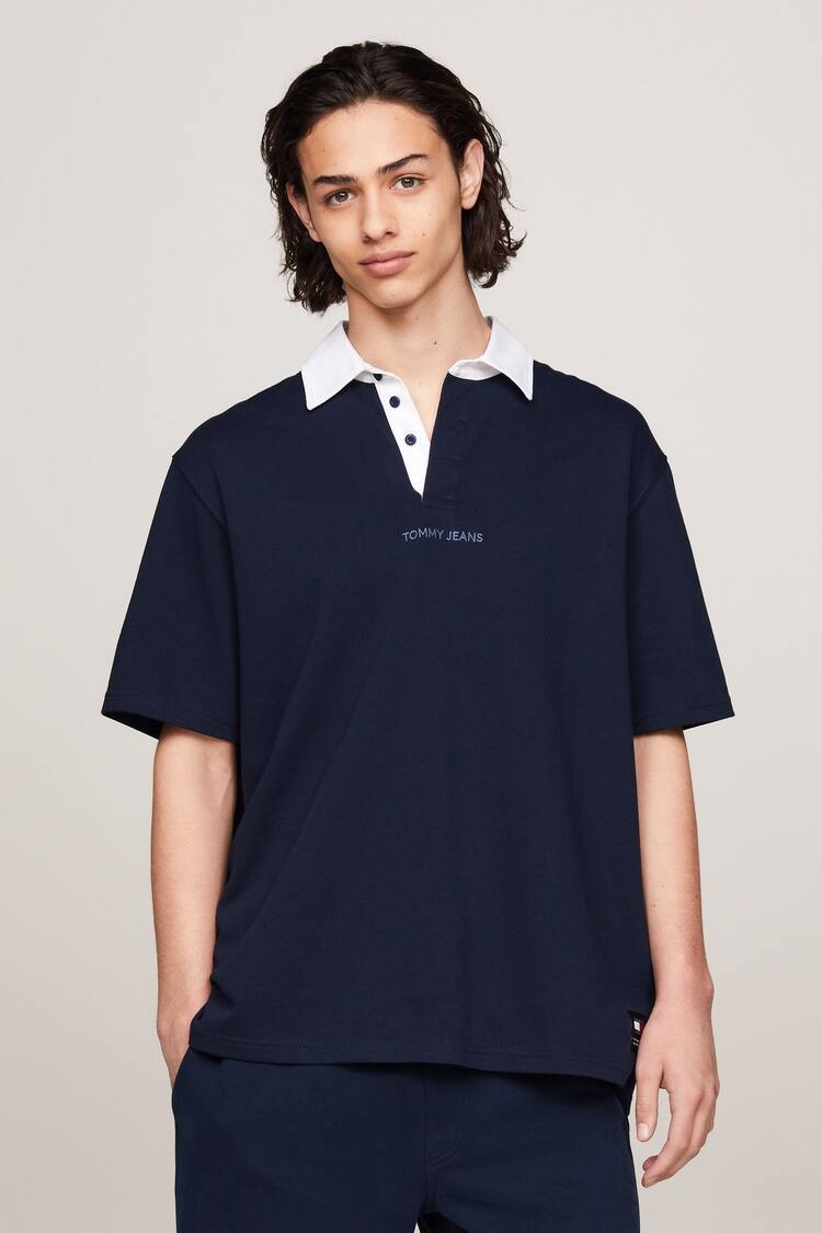 Tommy Jeans Blue Oversized Classic Rugby Shirt - Image 1 of 6